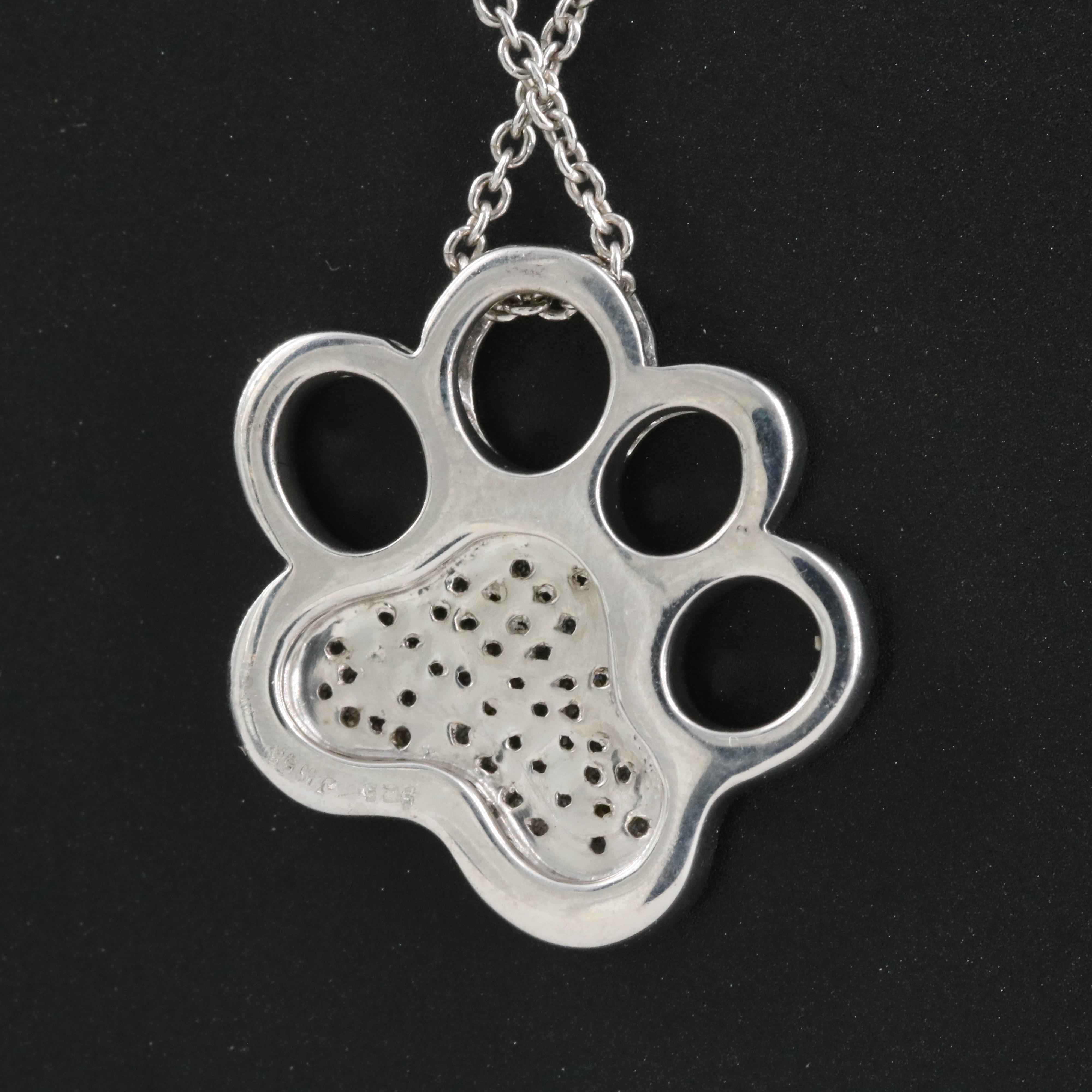 Sterling Diamond Paw Print Pendant Necklace