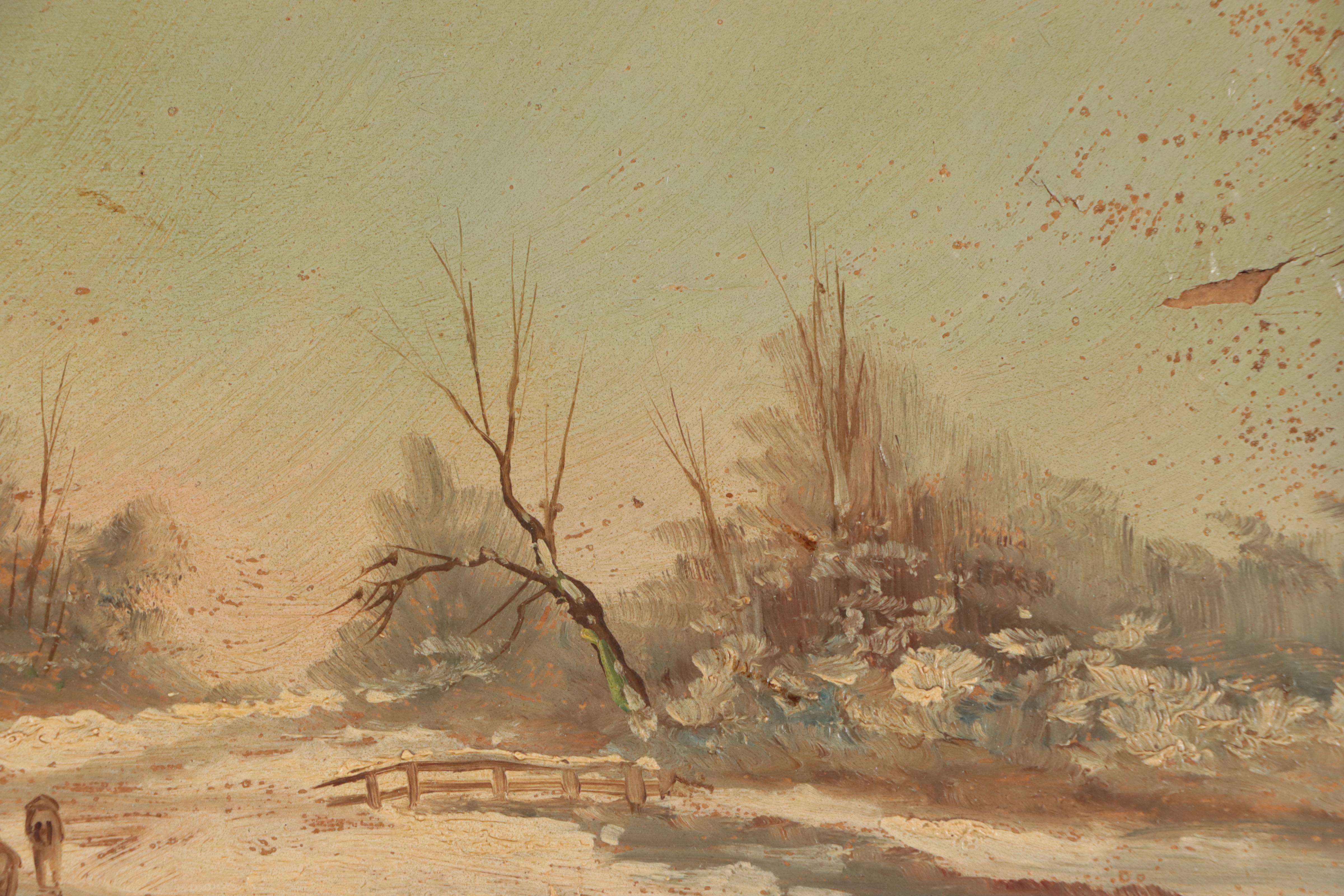 Oil Painting of Sheep in Winter Landscape