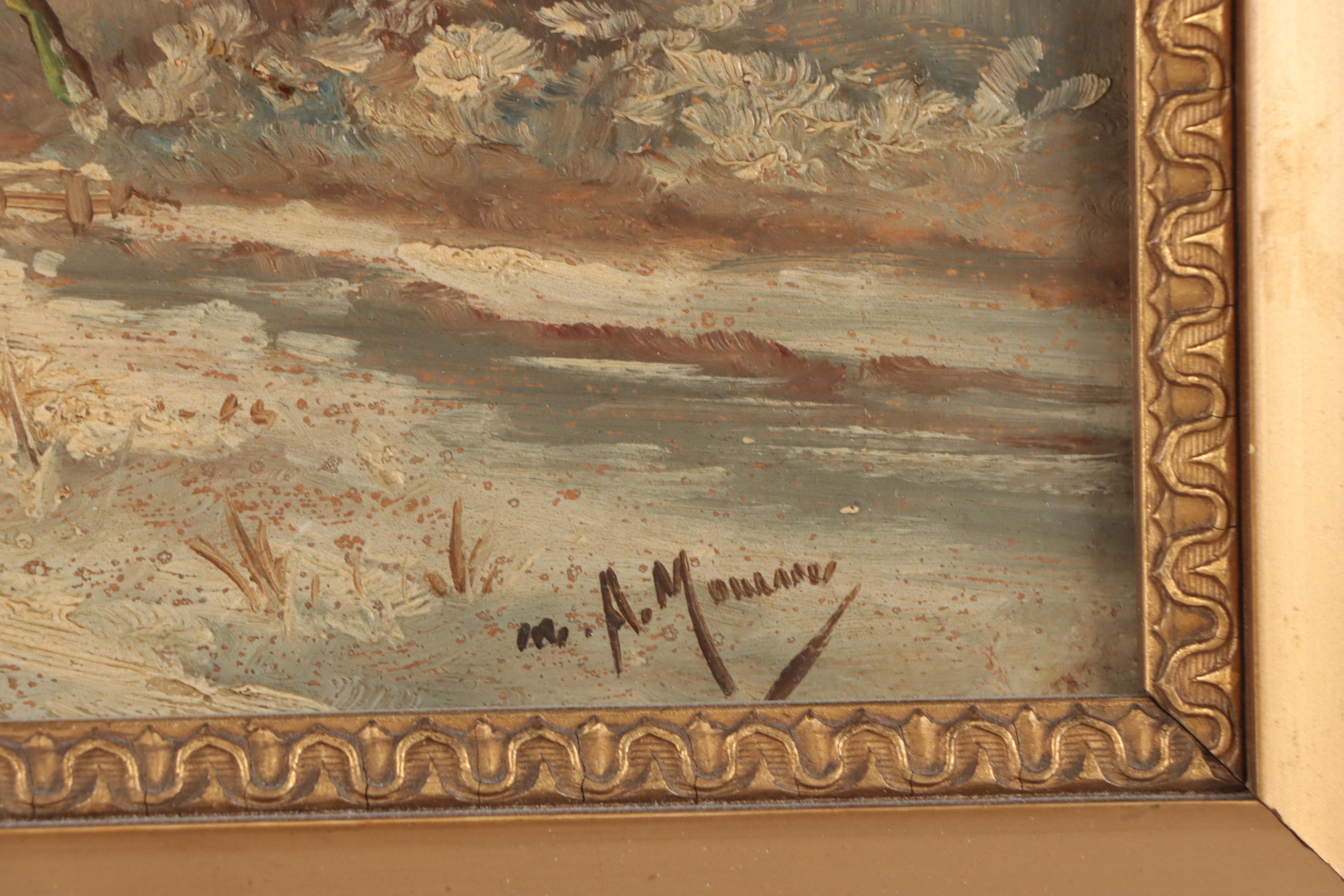 Oil Painting of Sheep in Winter Landscape