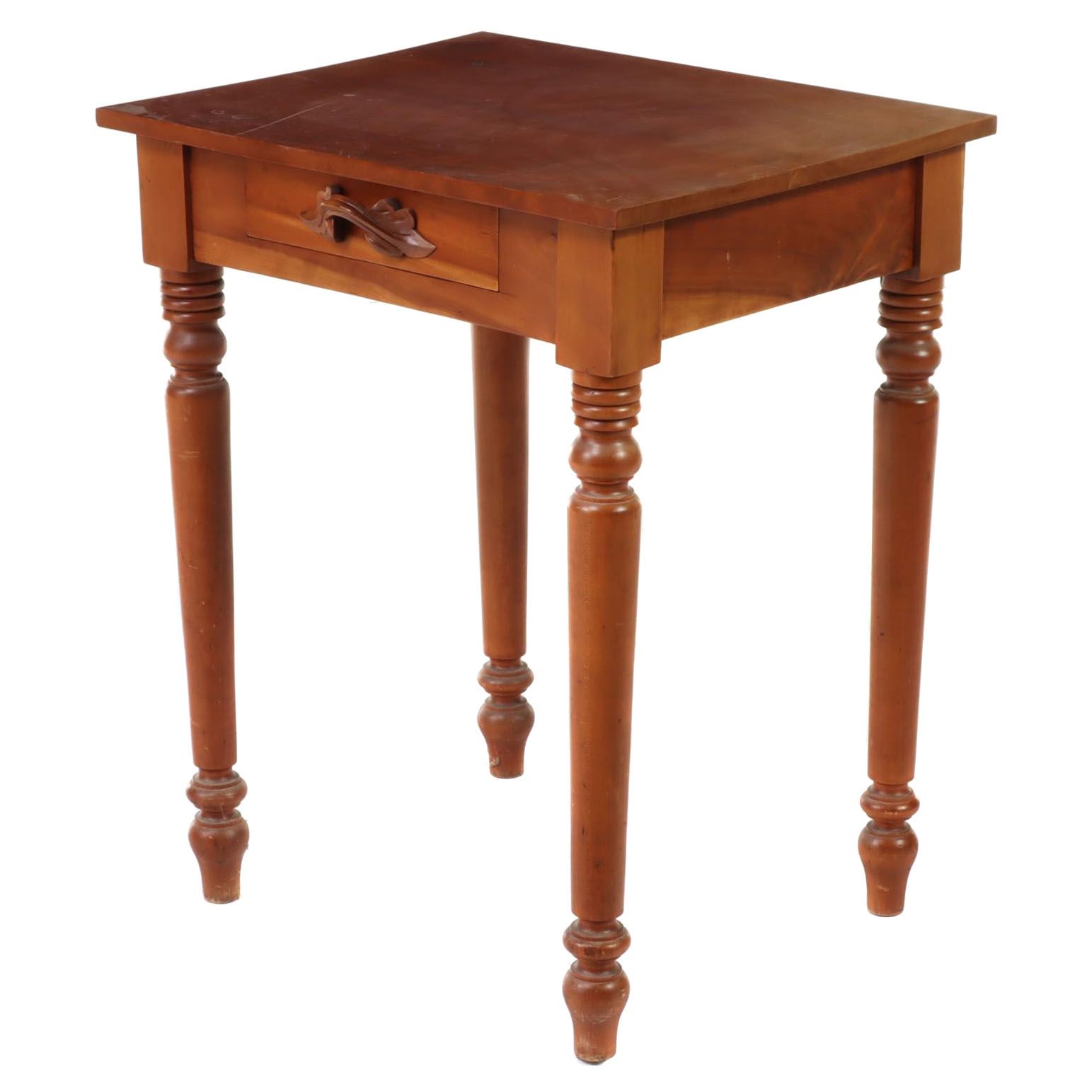 American Primitive Cherrywood Side Table, 19th Century