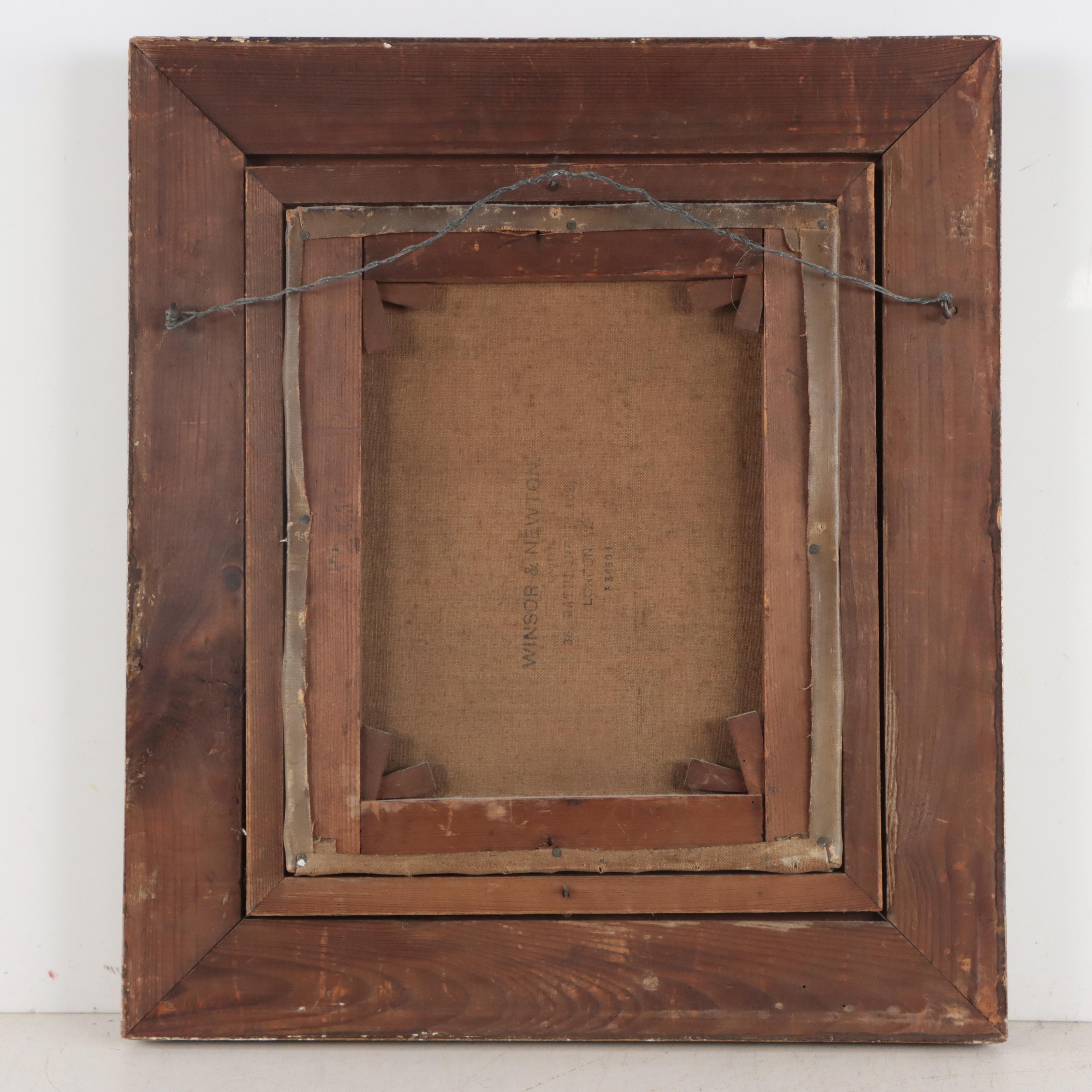 Oil Painting of Building In River Landscape