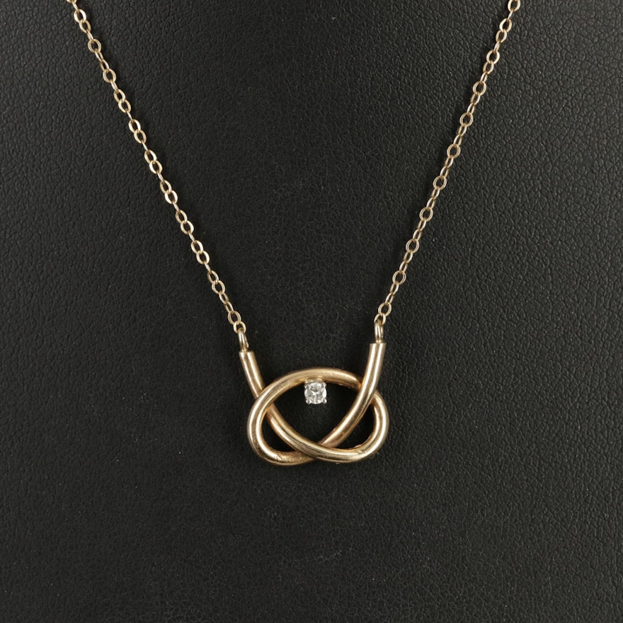 14K 0.03 CT Diamond Love Knot Necklace