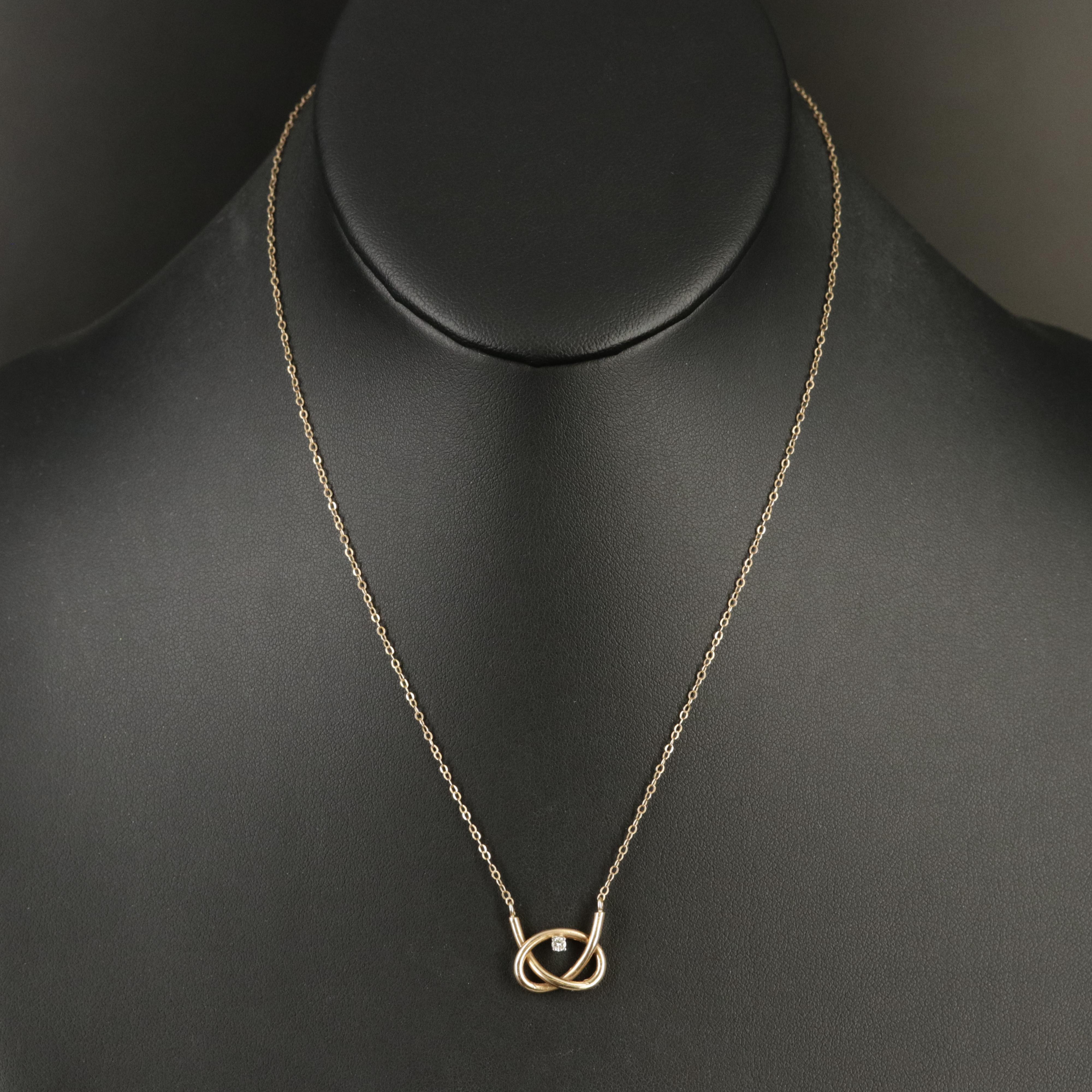 14K 0.03 CT Diamond Love Knot Necklace