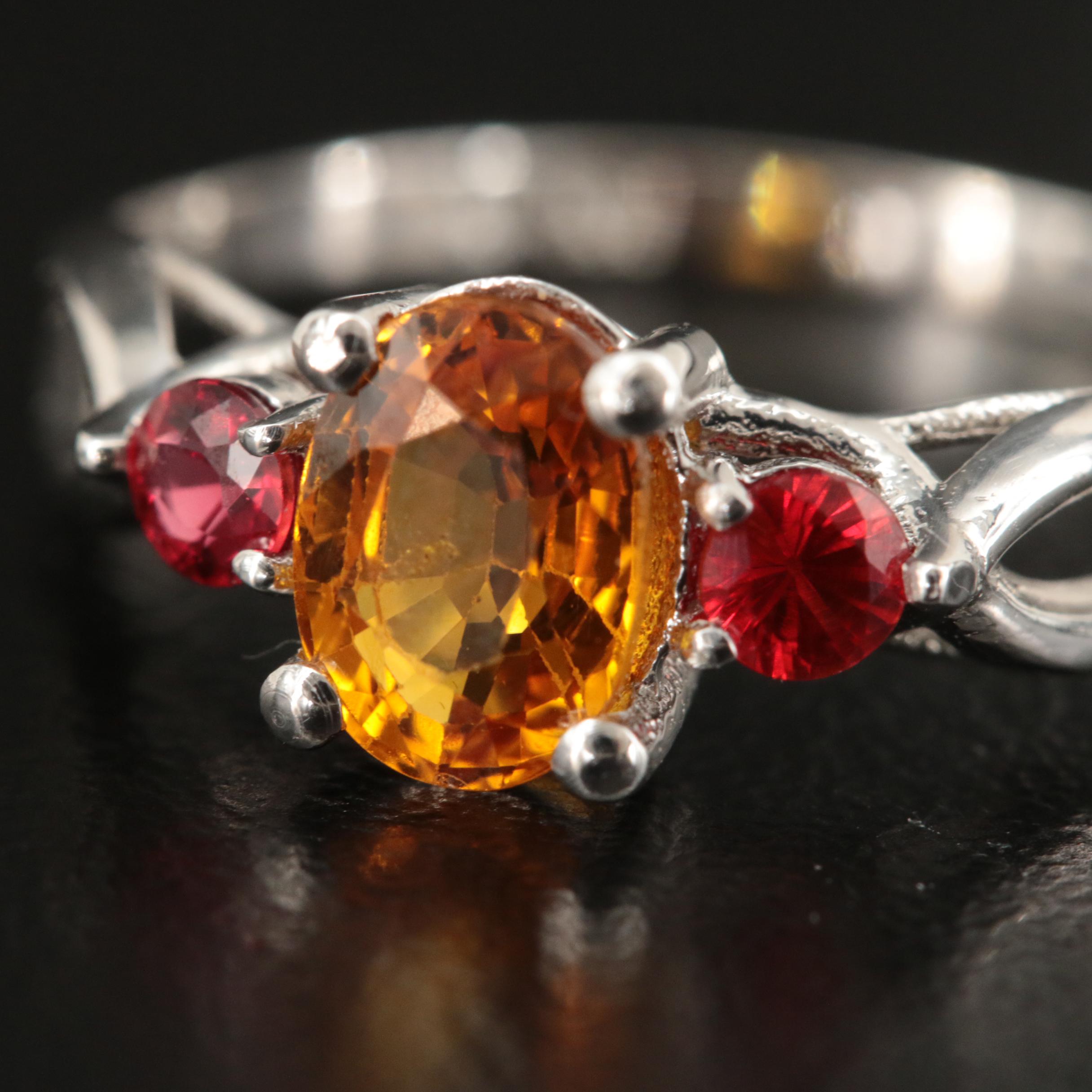 14K Yellow Sapphire and Sapphire Ring with Open Shoulders