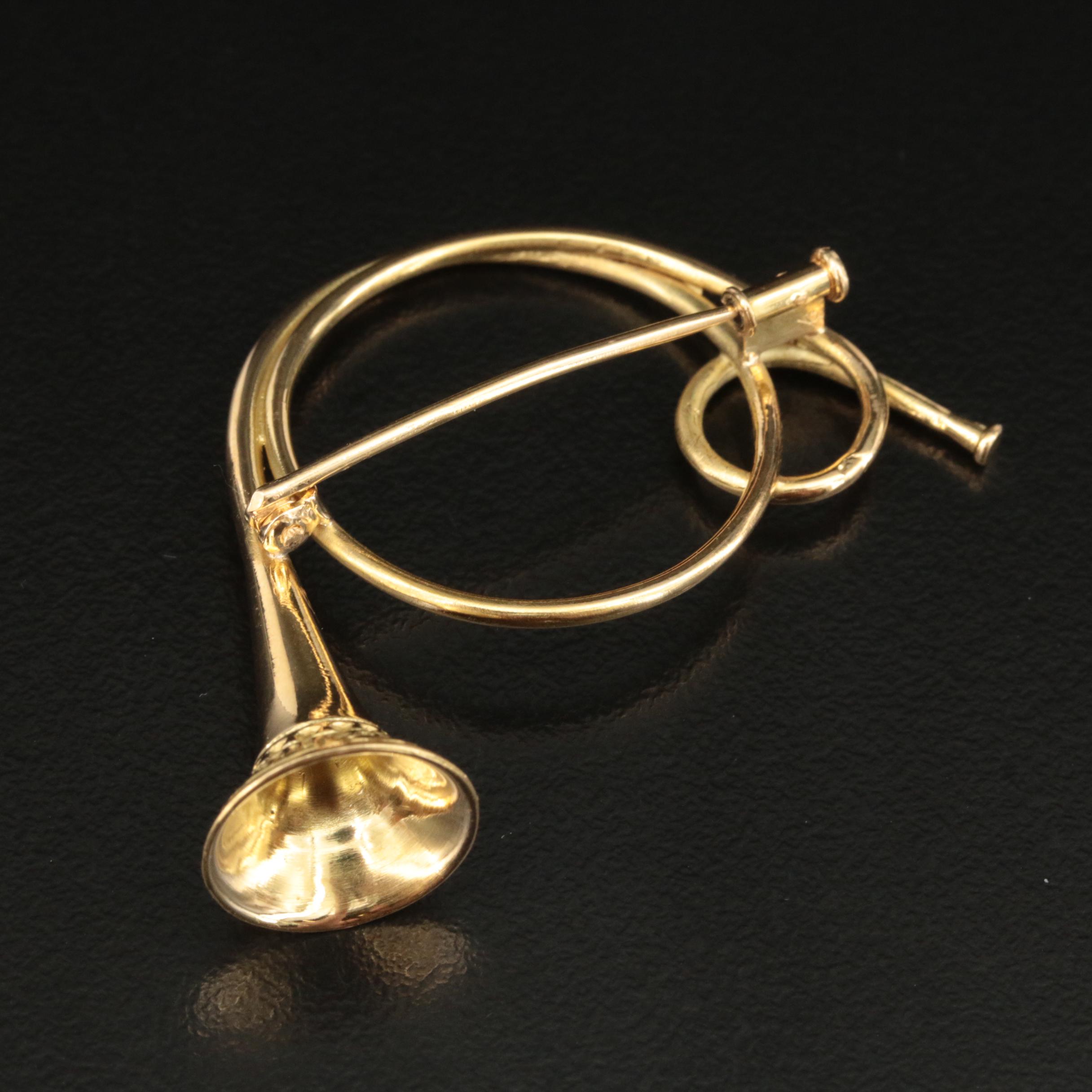 Vintage Austrian "Trompe de Chasse" 18K Hunting Horn Brooch