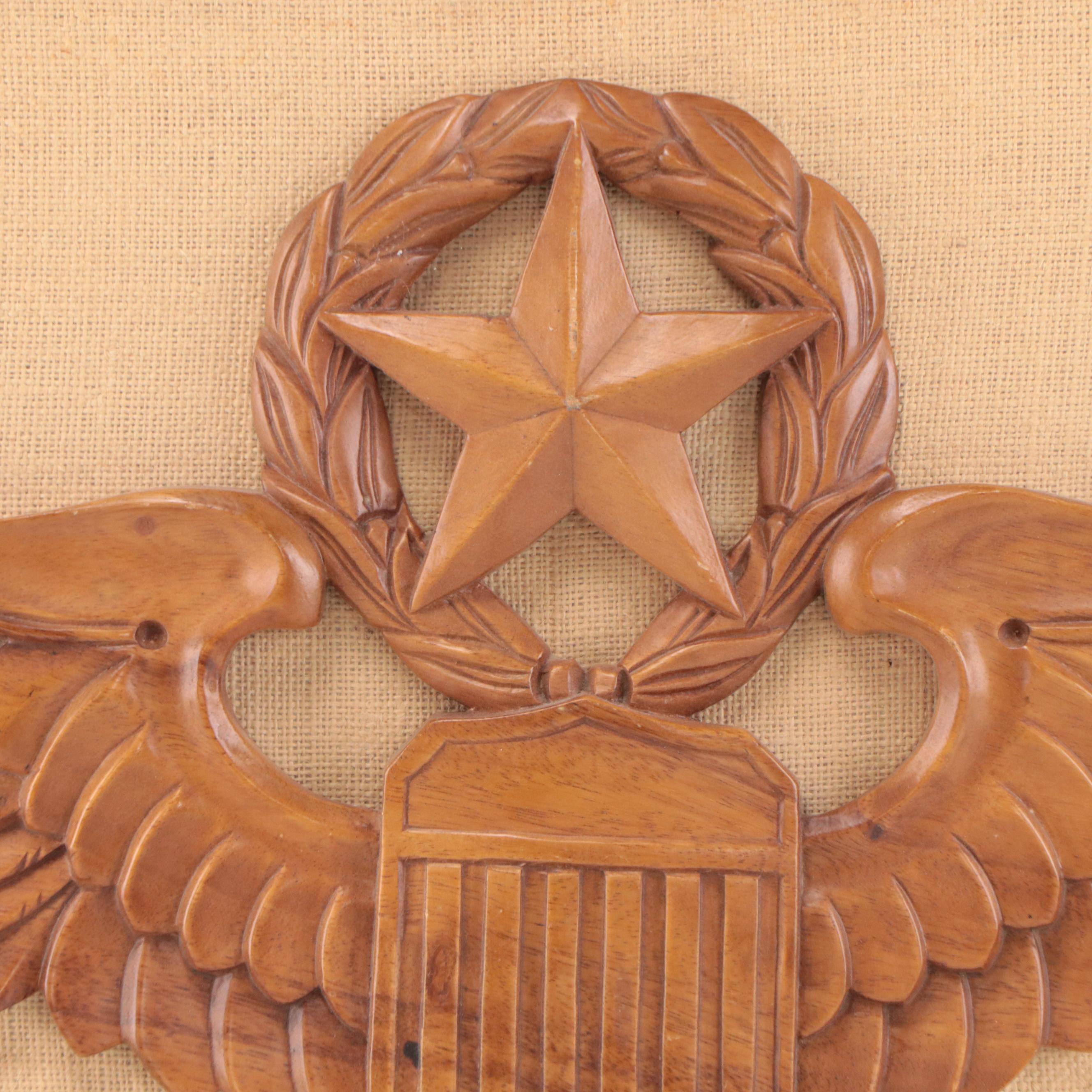 Master Army Aviator Wings Carved Wood Framed Wall Hanging