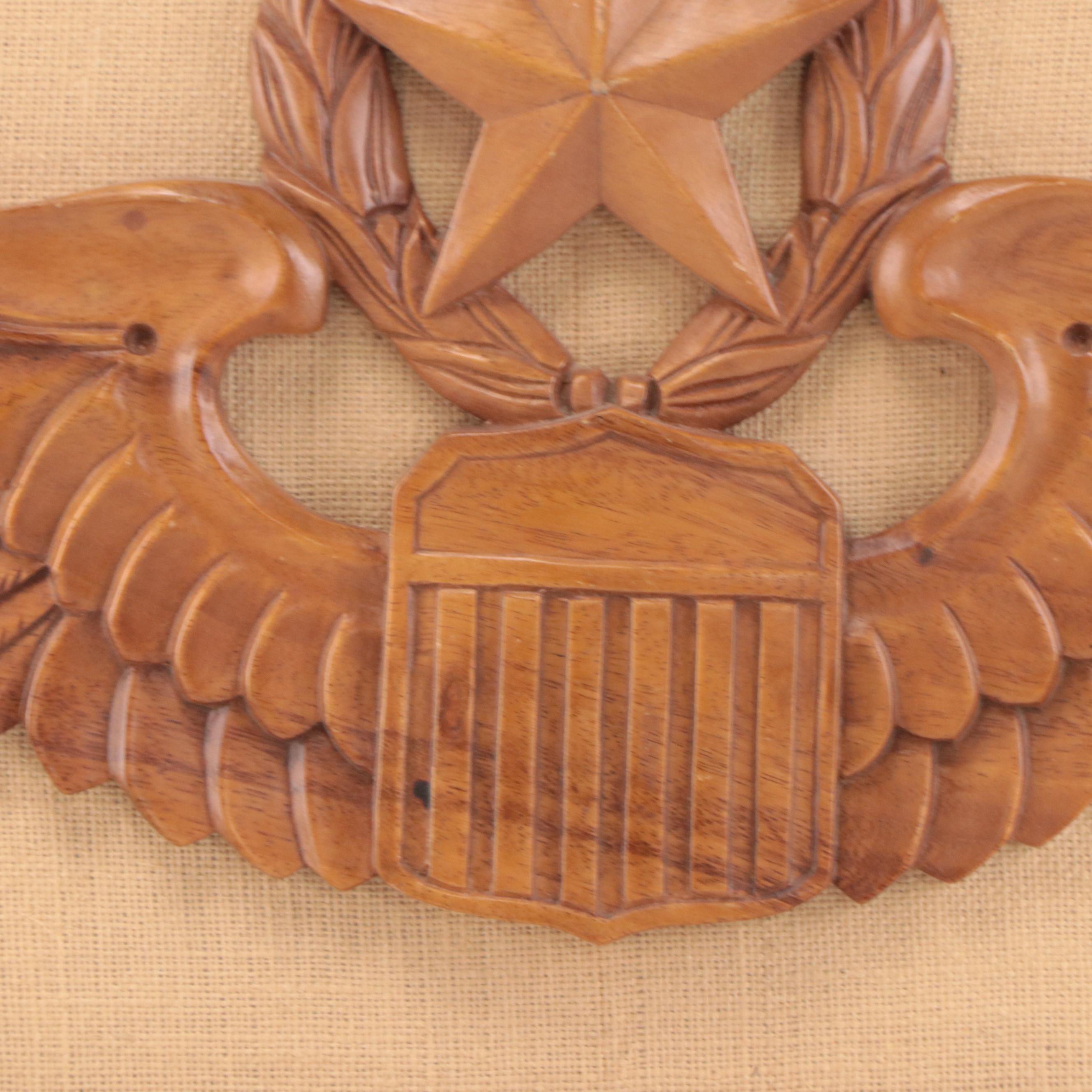 Master Army Aviator Wings Carved Wood Framed Wall Hanging