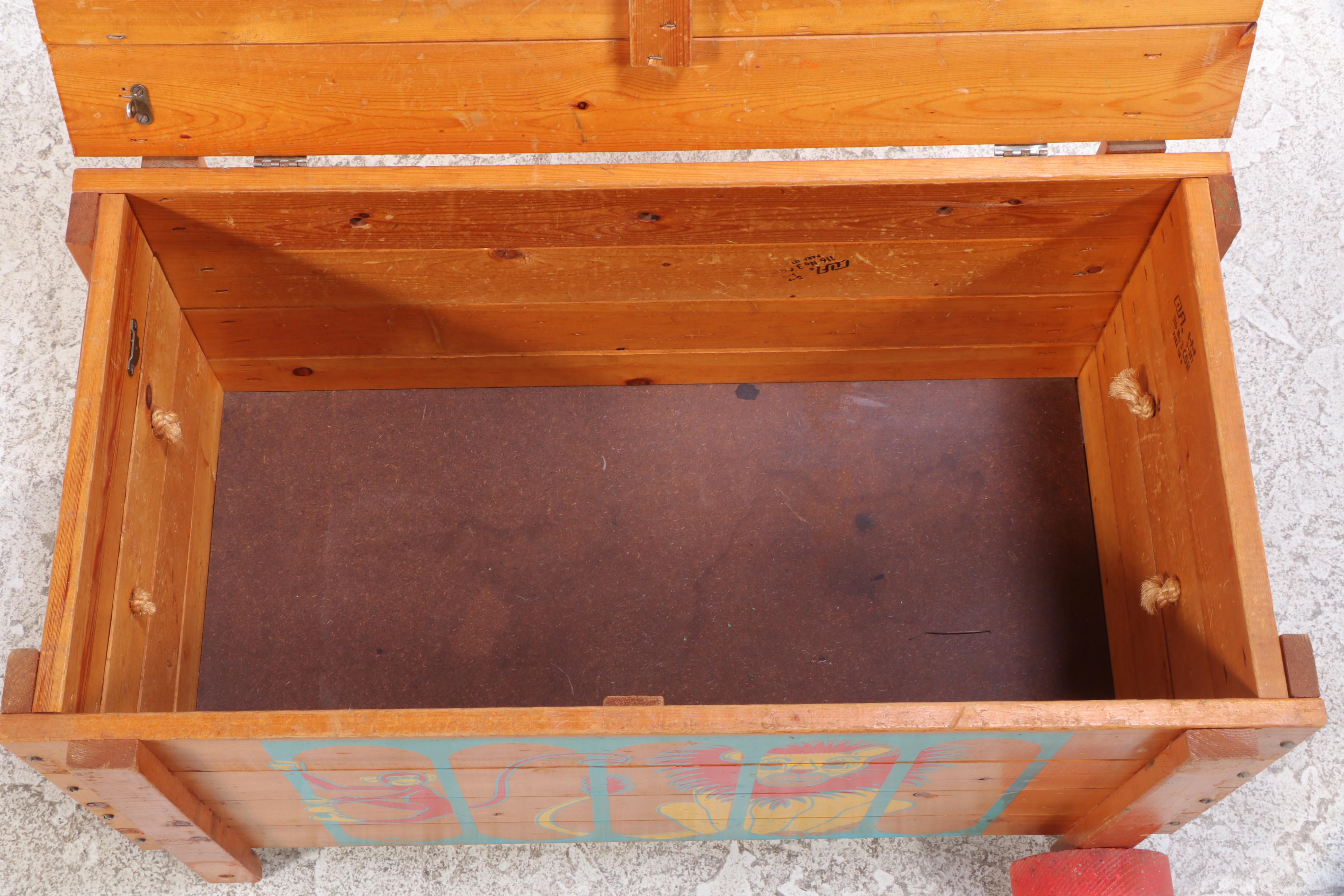 Paint-Decorated "Toy Wagon" Child's Pine Toy Chest