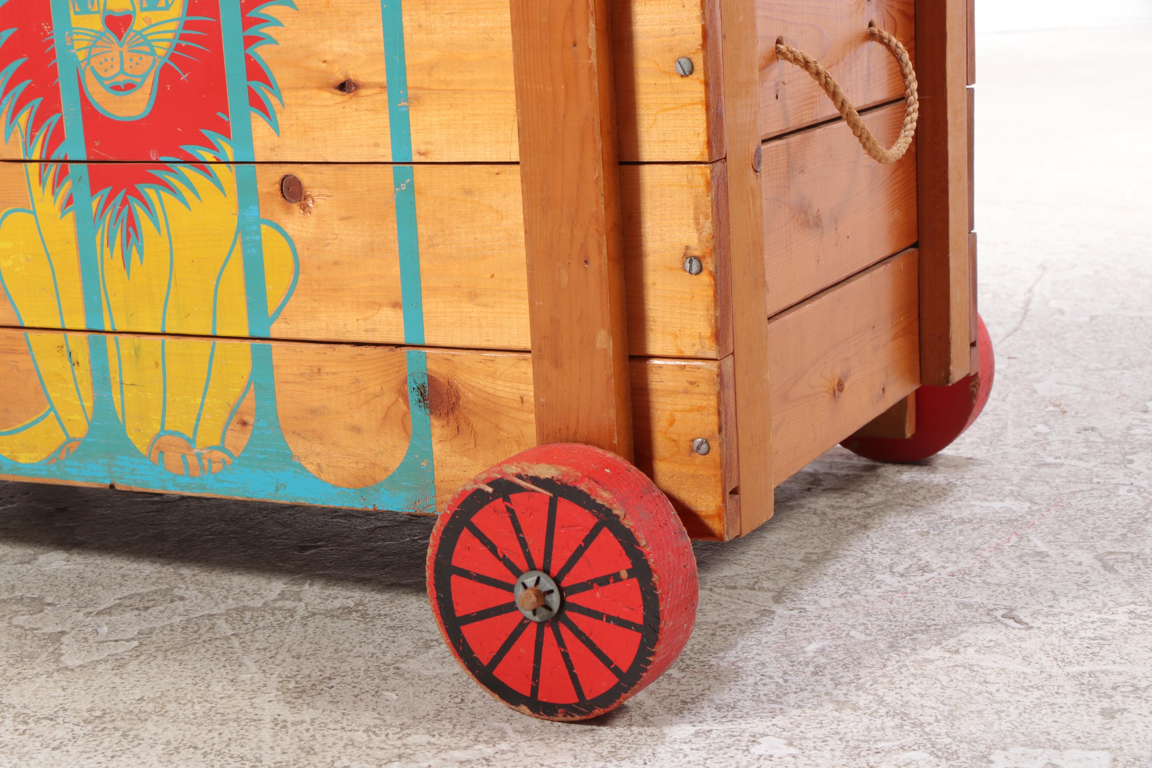 Paint-Decorated "Toy Wagon" Child's Pine Toy Chest