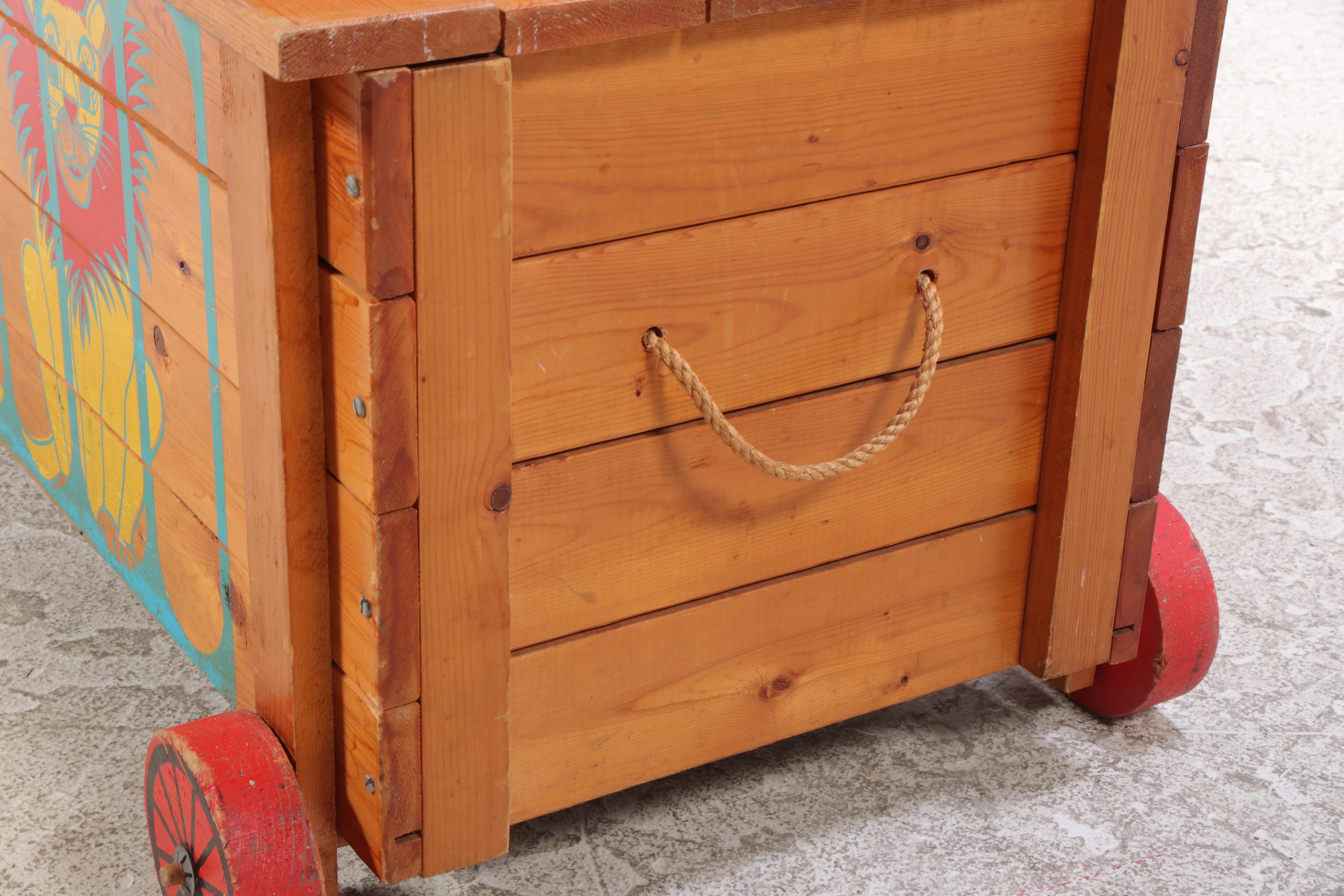 Paint-Decorated "Toy Wagon" Child's Pine Toy Chest