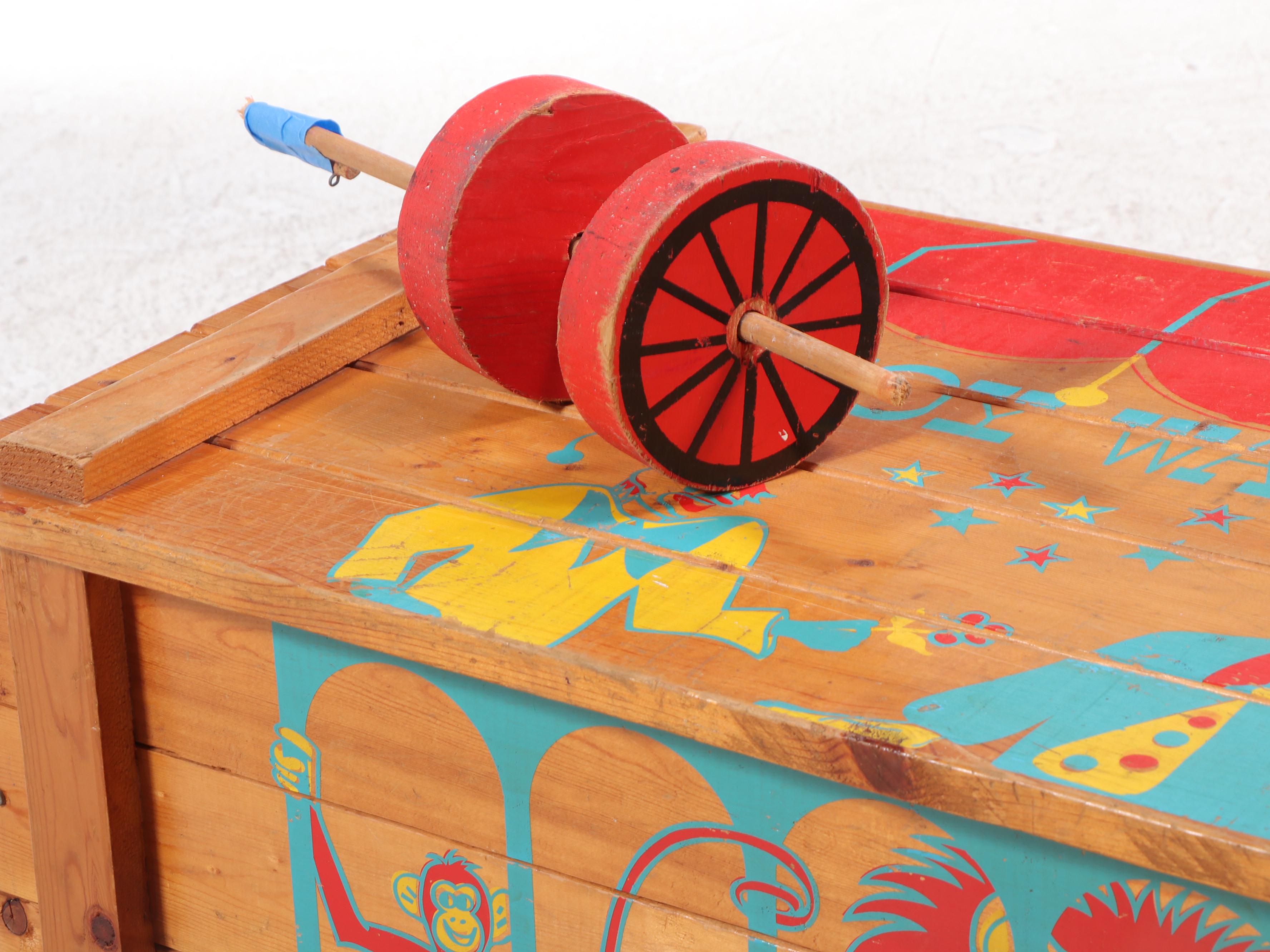 Paint-Decorated "Toy Wagon" Child's Pine Toy Chest