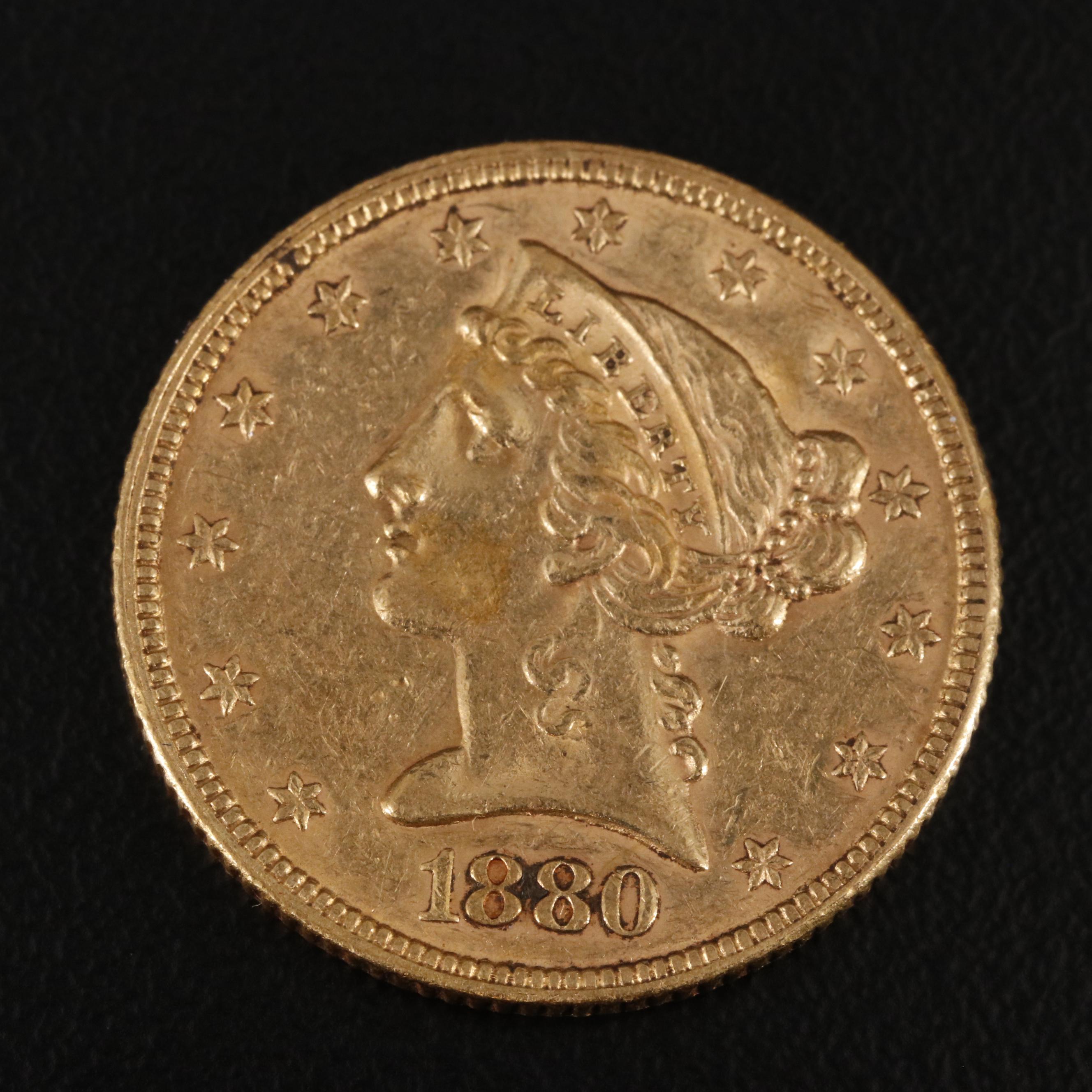 1880 Liberty Head $5 Half Eagle Gold Coin