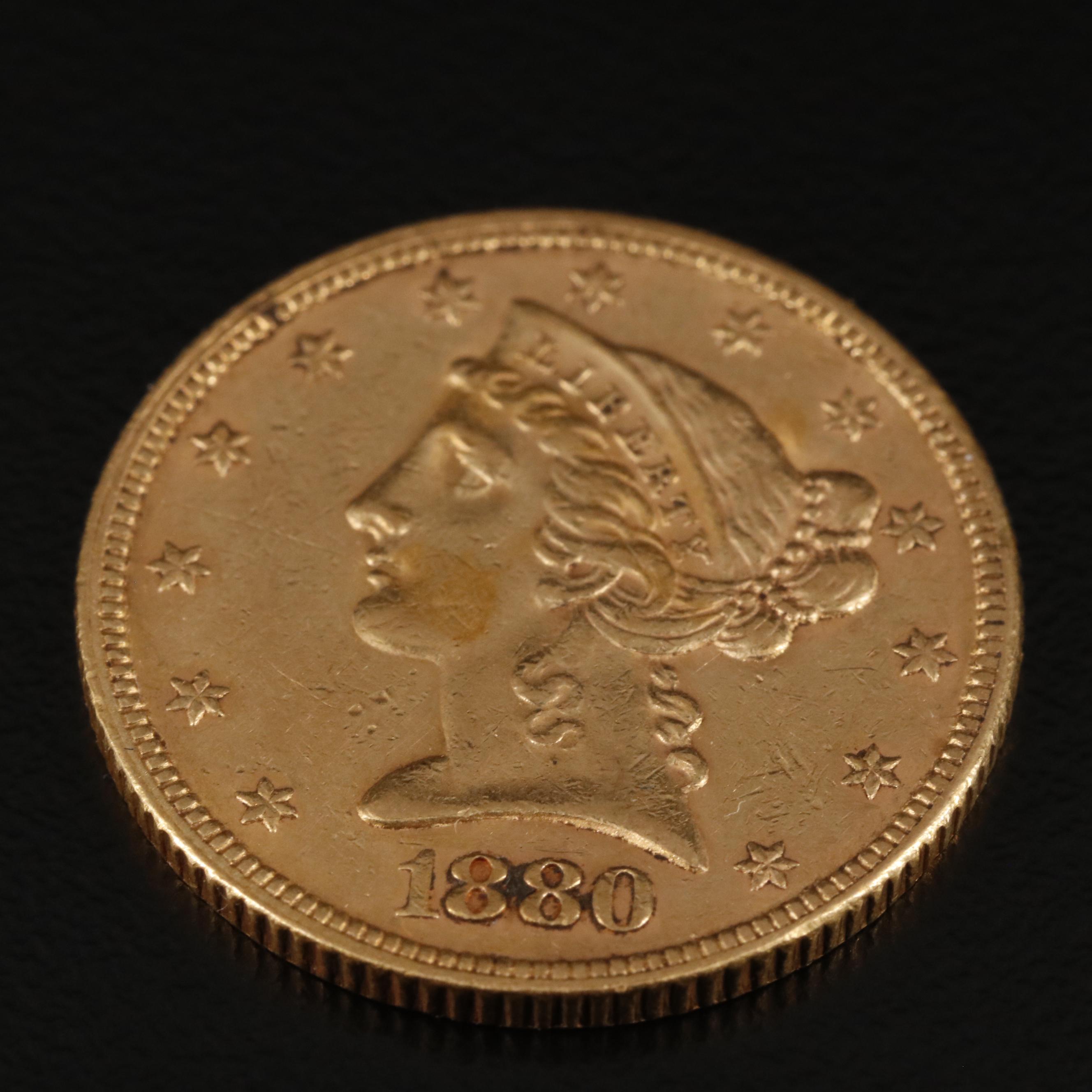 1880 Liberty Head $5 Half Eagle Gold Coin