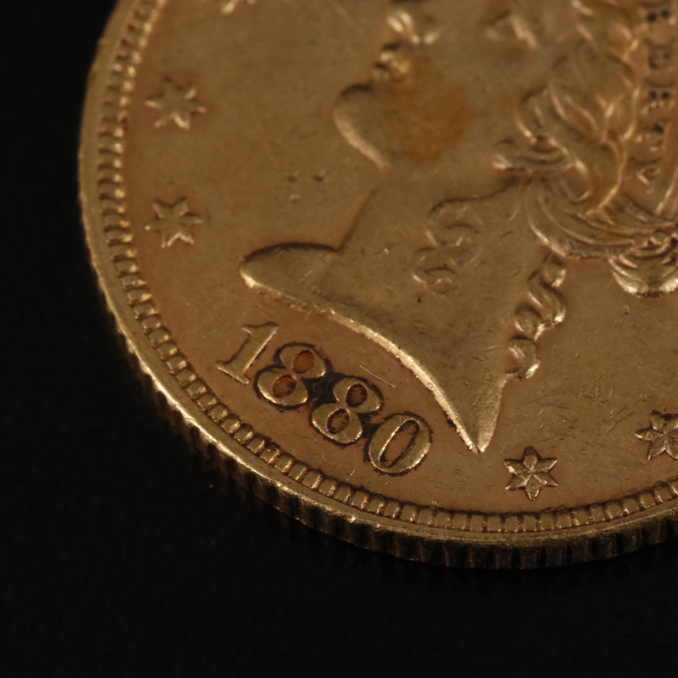 1880 Liberty Head $5 Half Eagle Gold Coin