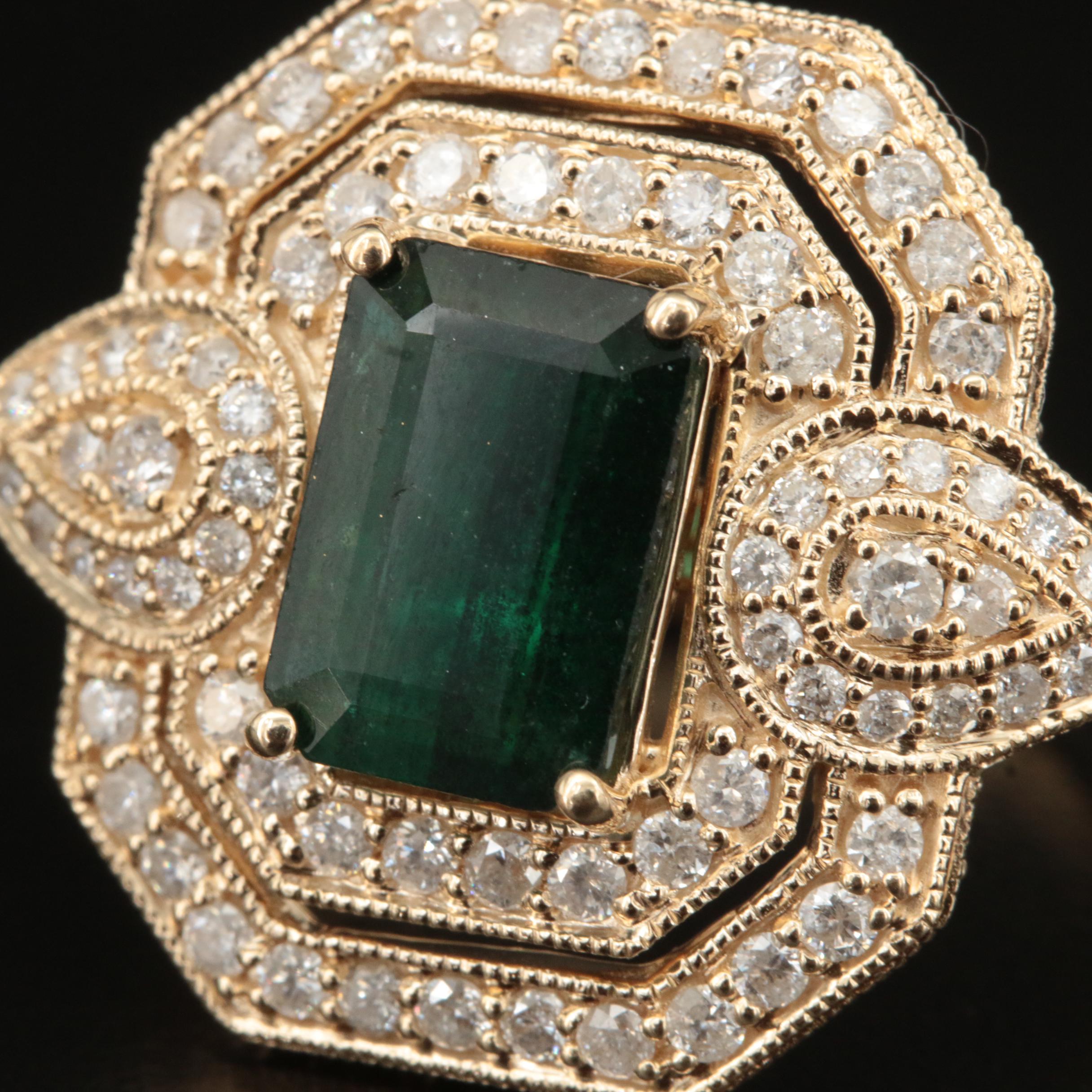14K 2.16 CT Emerald and 1.47 CTW Diamond Ring