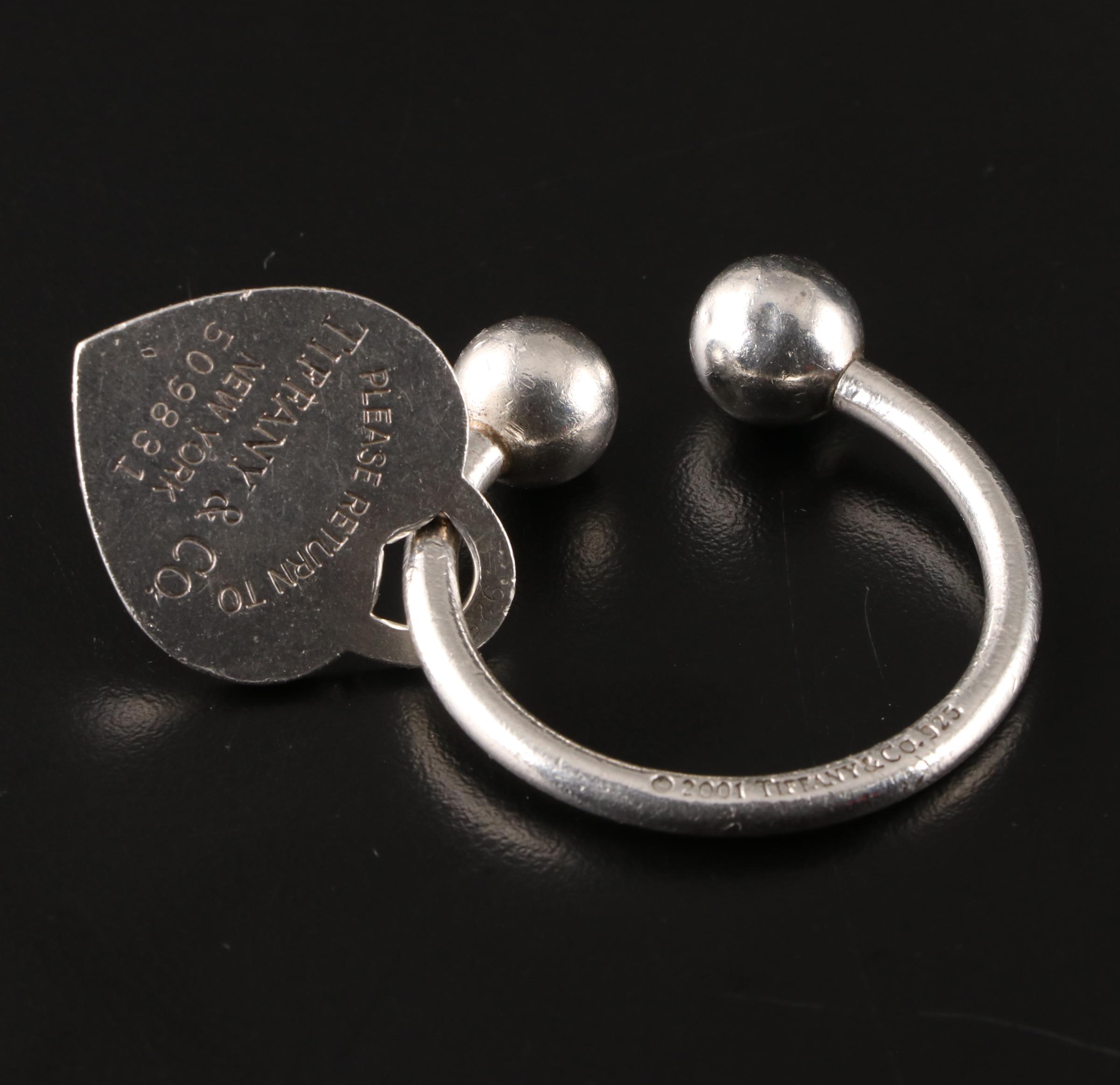 Tiffany & Co. Sterling Silver "Return to Tiffany" Heart Tag Screwball Key Ring