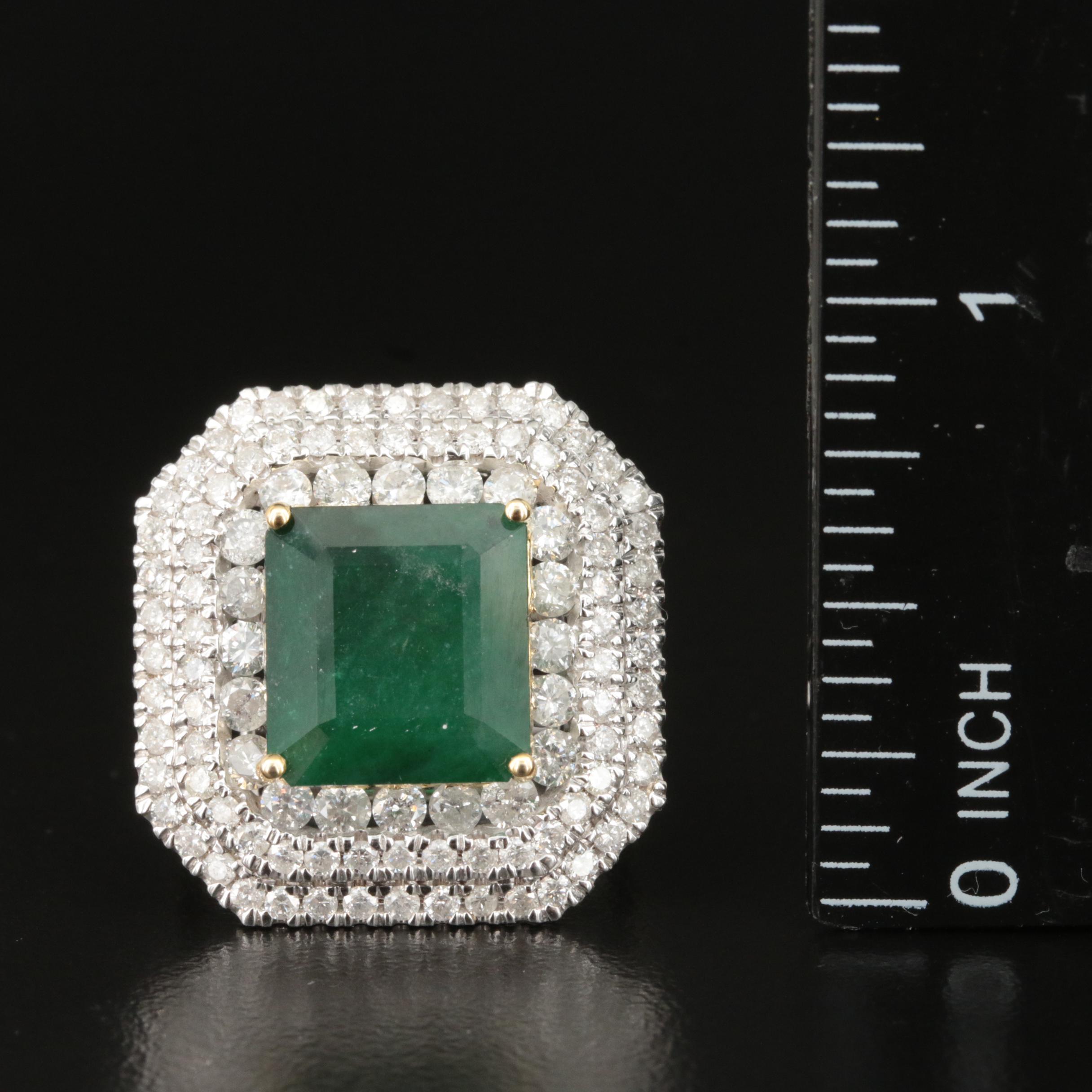 14K 4.99 CT Emerald and 2.06 CTW Diamond Cluster Ring