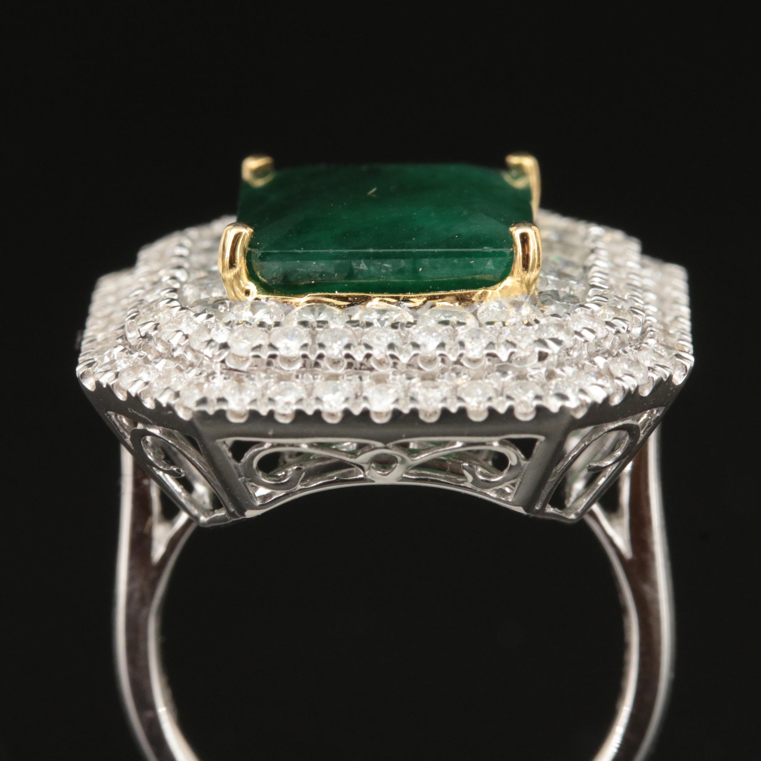 14K 4.99 CT Emerald and 2.06 CTW Diamond Cluster Ring