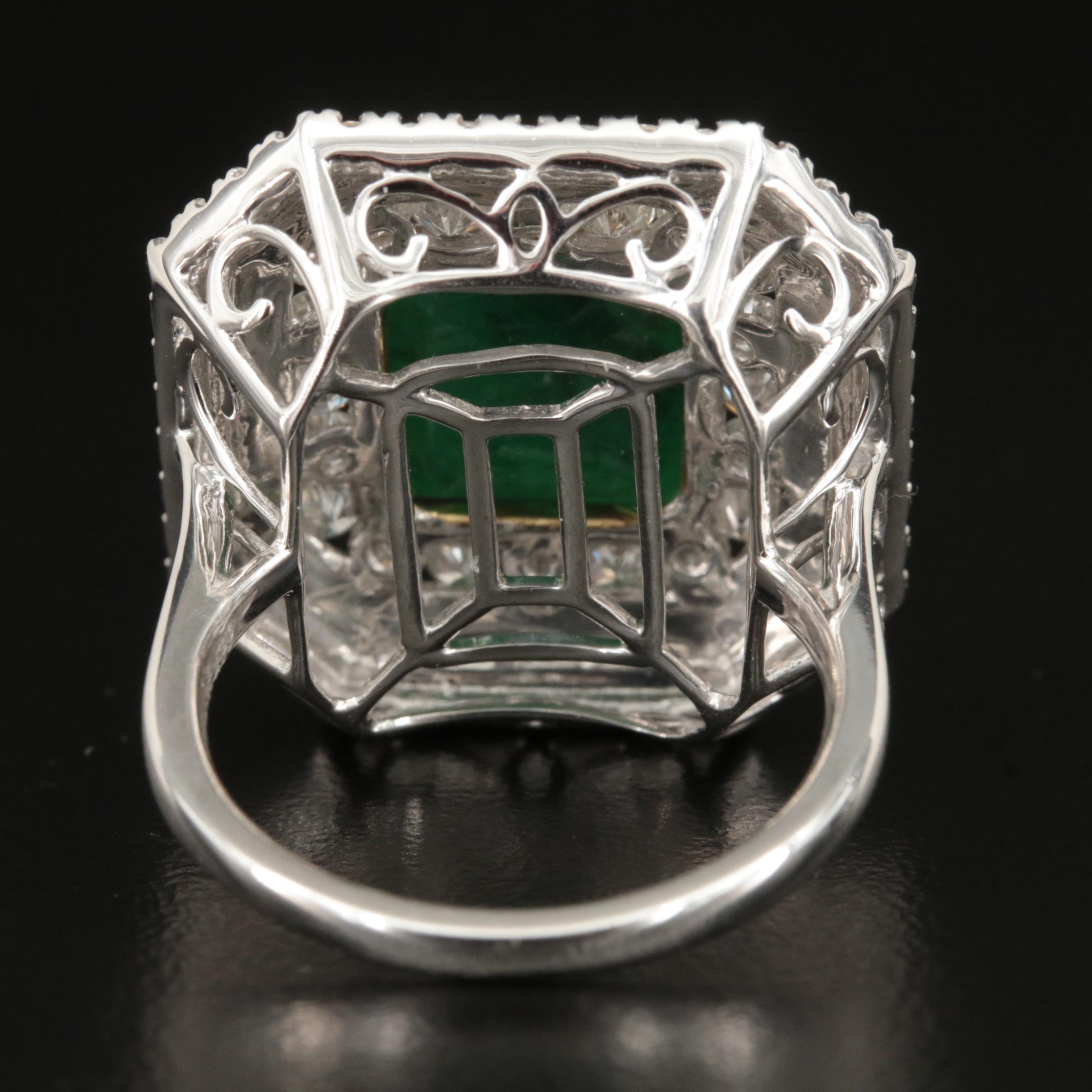 14K 4.99 CT Emerald and 2.06 CTW Diamond Cluster Ring