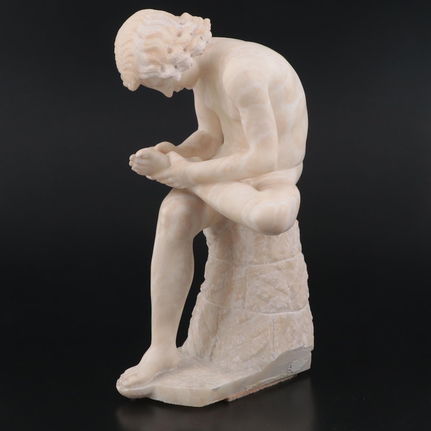 Grand Tour Alabaster Sculpture After "Spinario," Late 19th Century