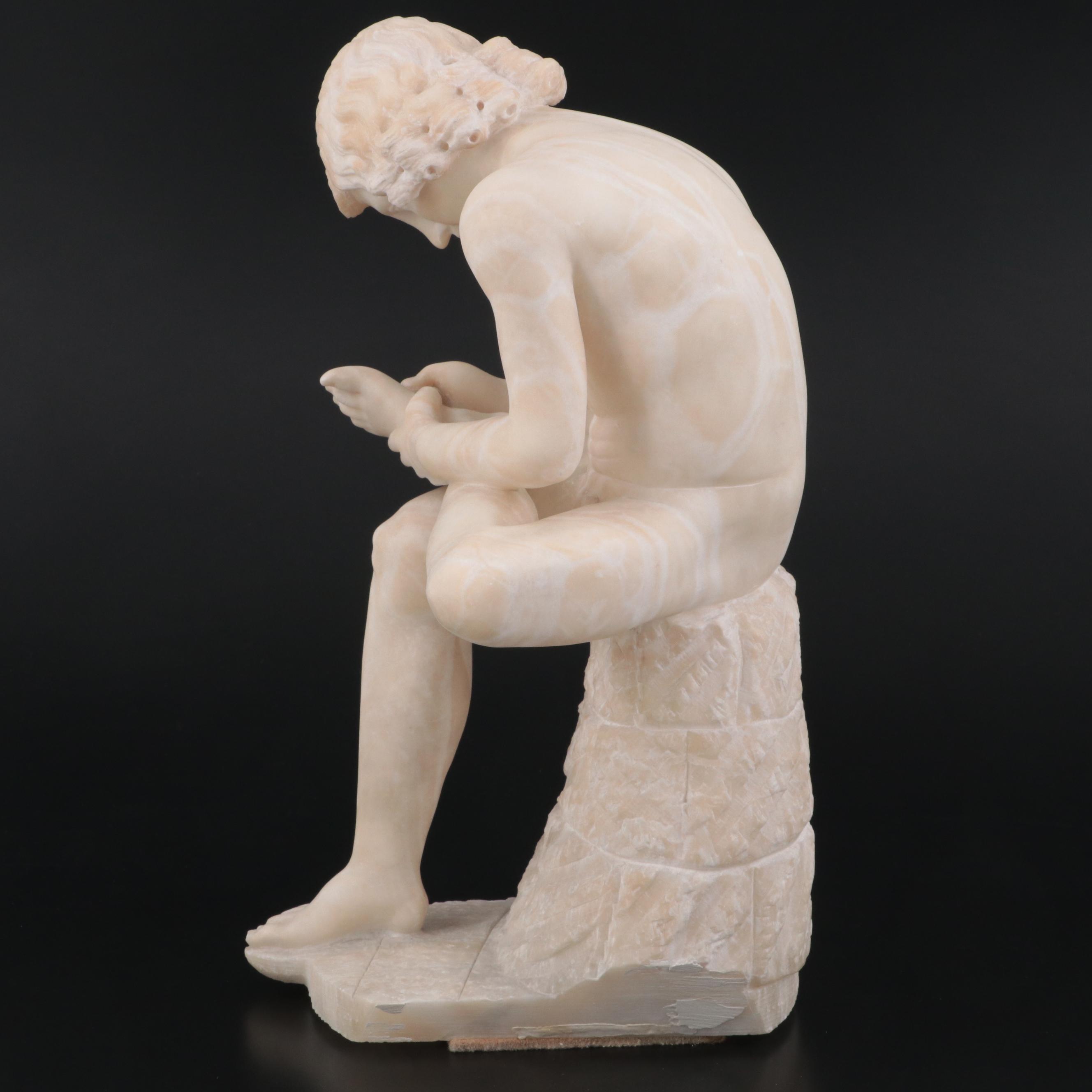Grand Tour Alabaster Sculpture After "Spinario," Late 19th Century