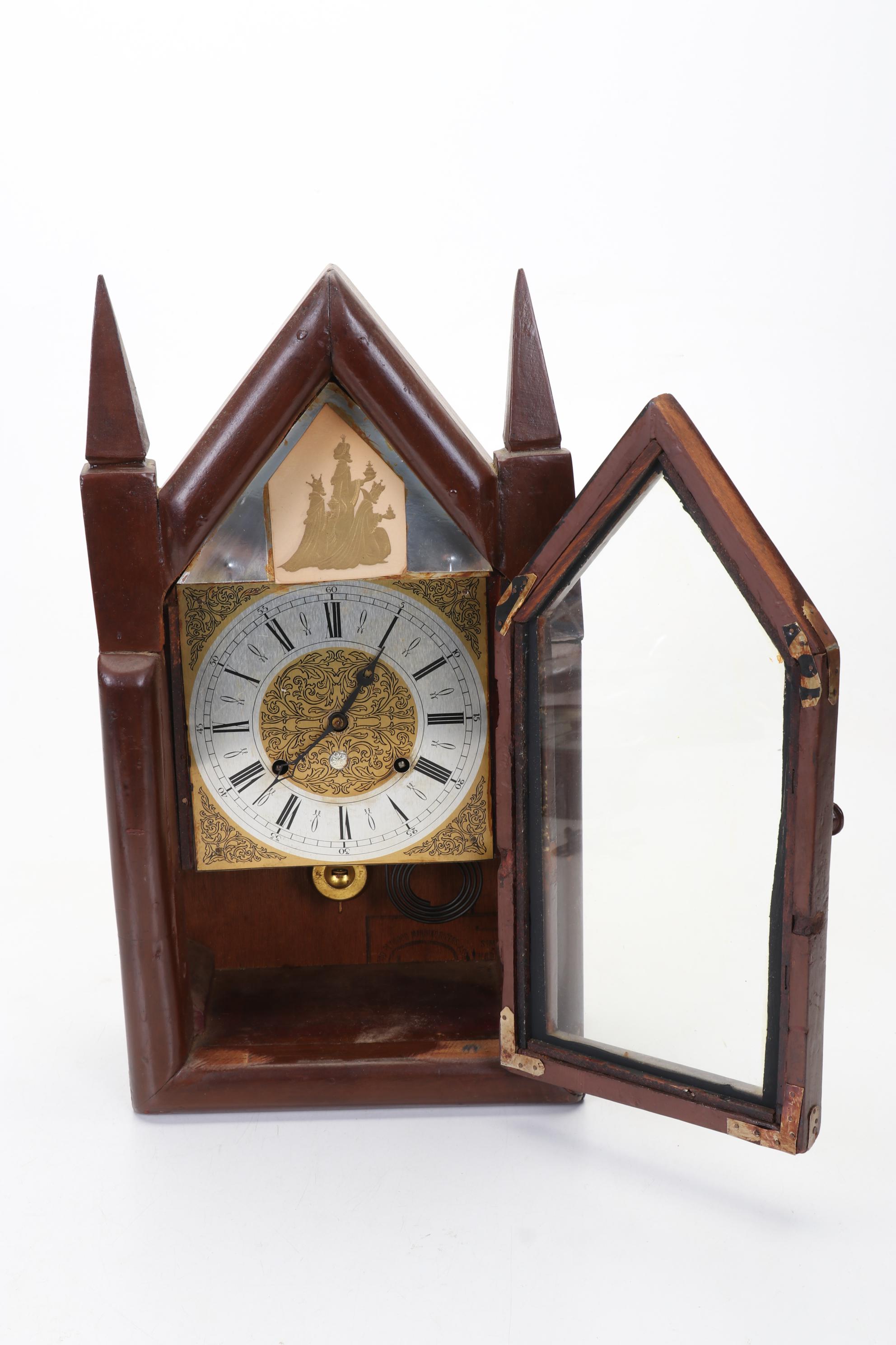 Ansonia Gothic Mantel Clock with Short & Mason for Wannamakers Aneroid Barometer