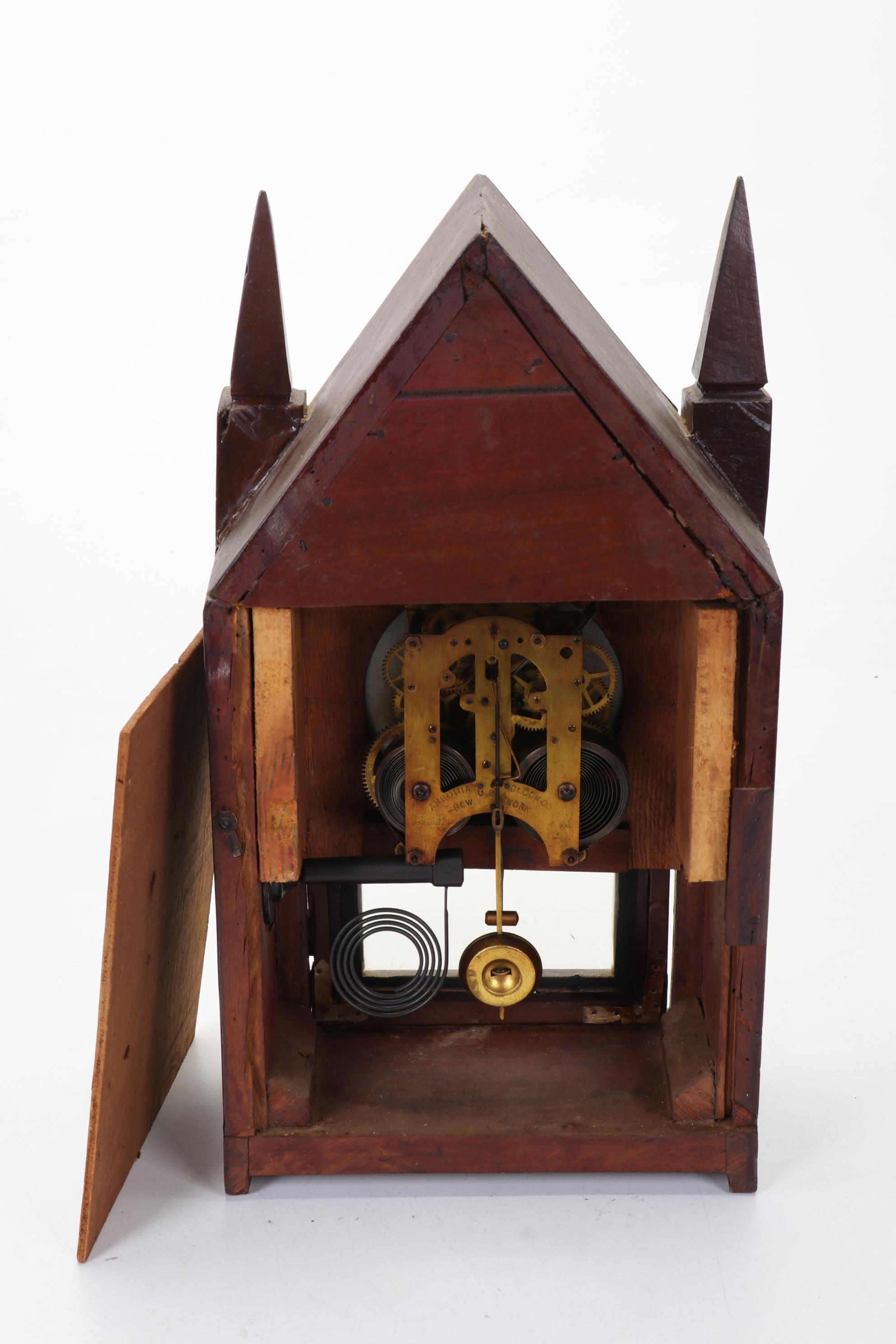 Ansonia Gothic Mantel Clock with Short & Mason for Wannamakers Aneroid Barometer