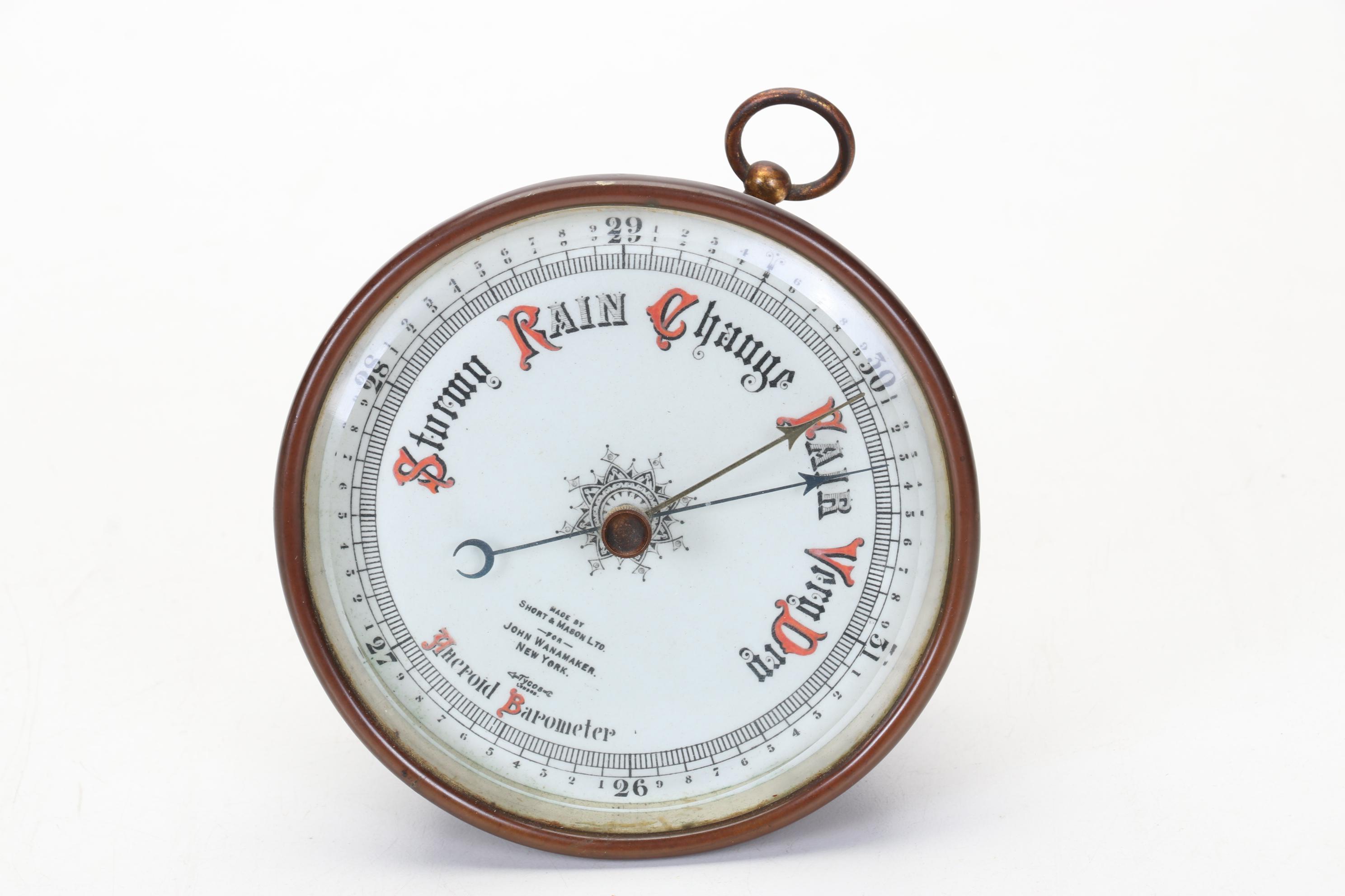 Ansonia Gothic Mantel Clock with Short & Mason for Wannamakers Aneroid Barometer