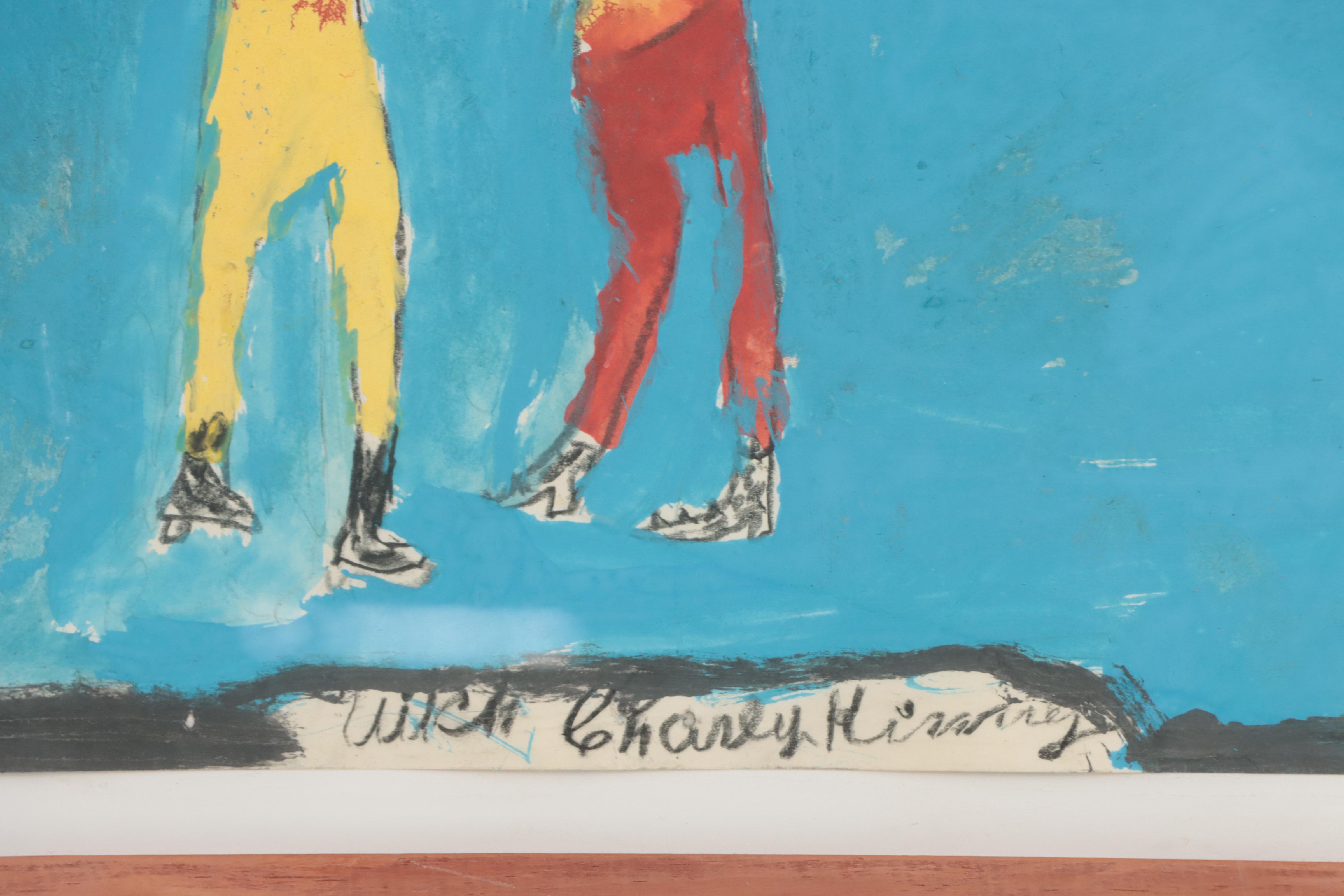 Charley Kinney Folk Art Acrylic Painting of Figures and Animals