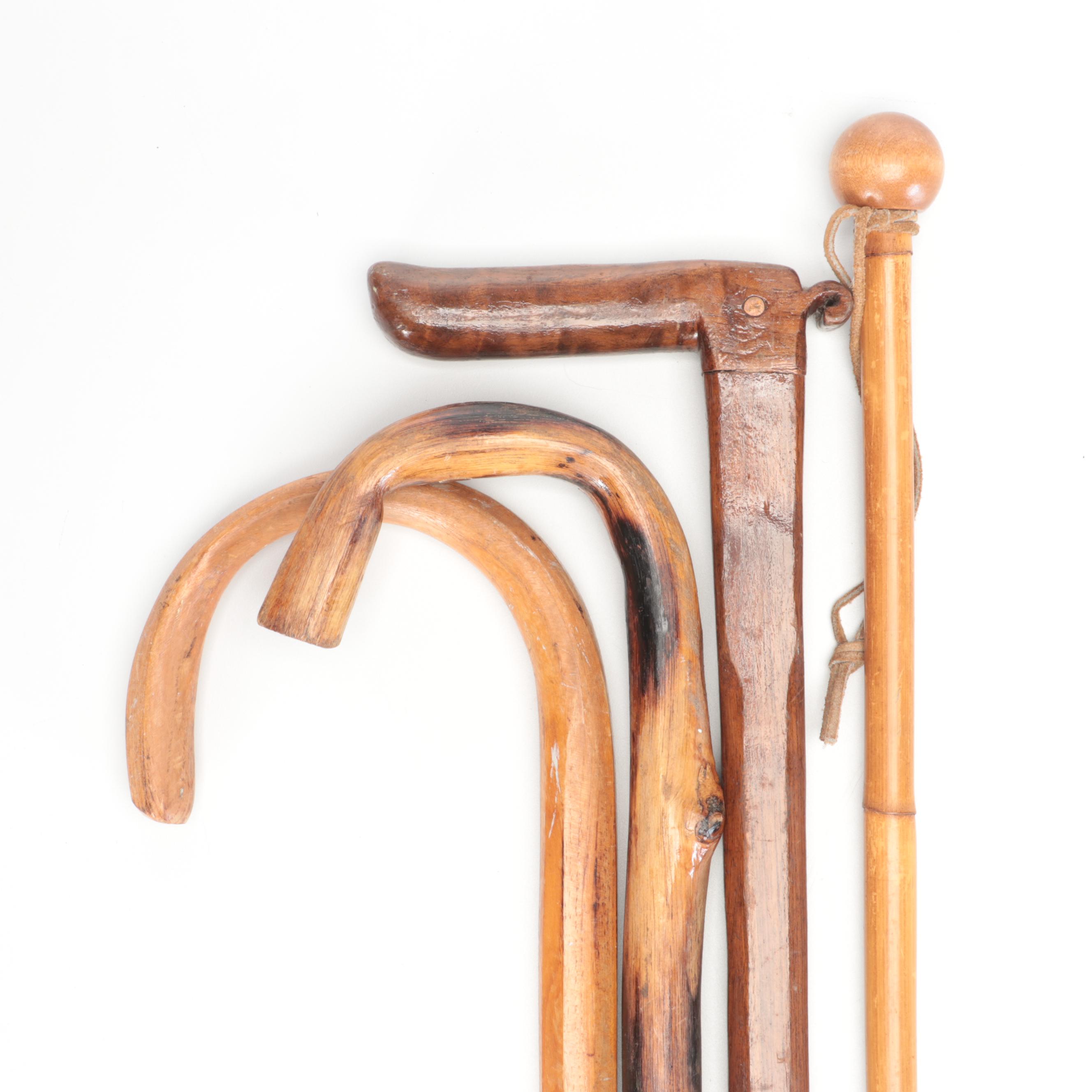 Crook Handle Carved Wood Canes with Wood Walking Sticks