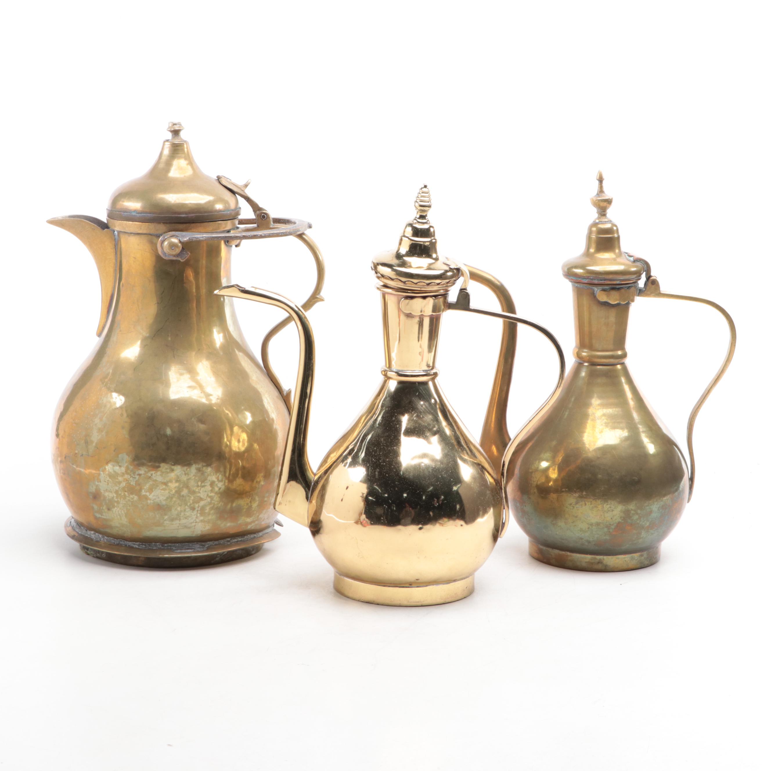 Middle East Brass Coffee Pot, Traveling Inkwells, Water Pitcher and Décor