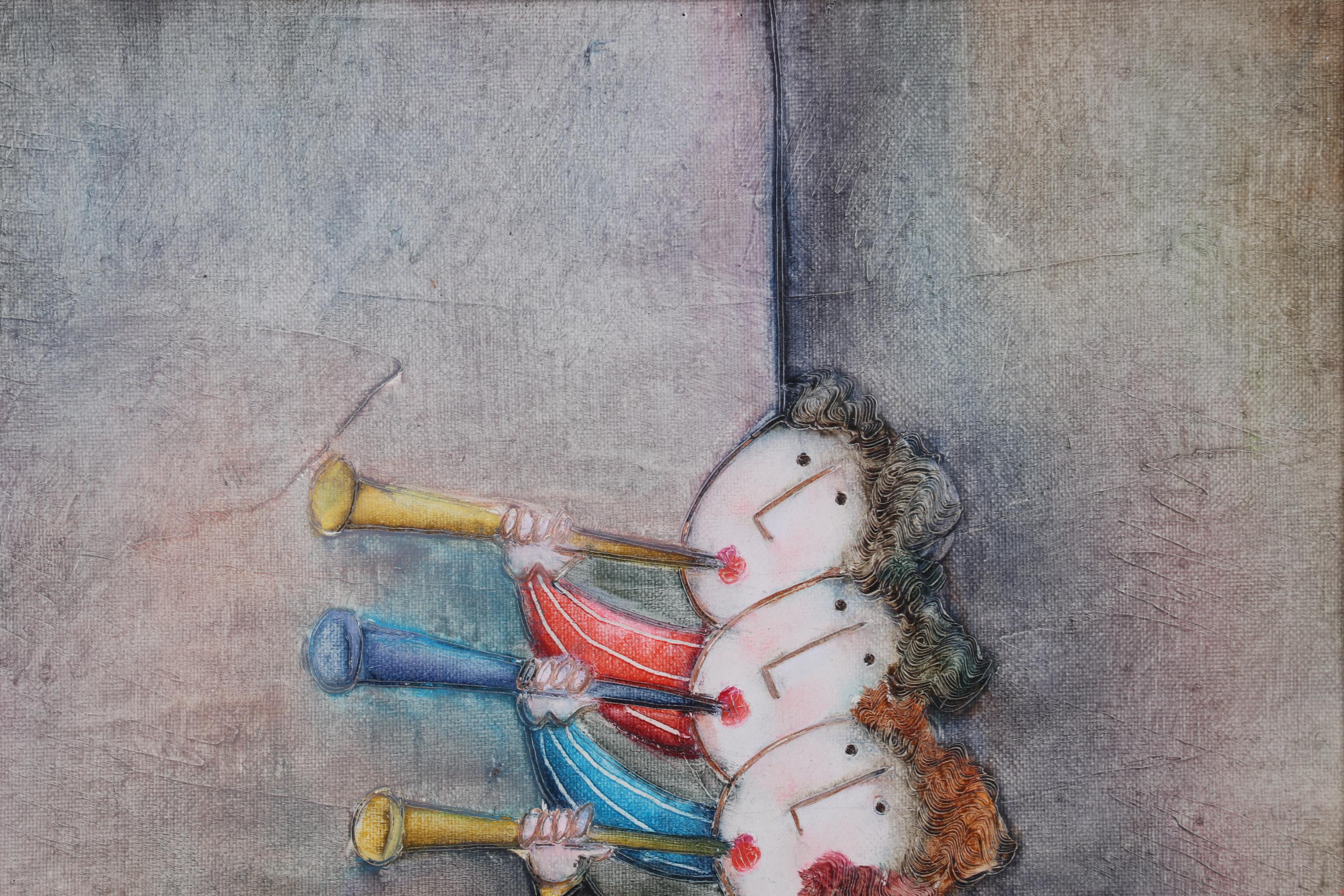 J. Roybal Oil Painting of Children Playing Drums and Horns, 21st Century