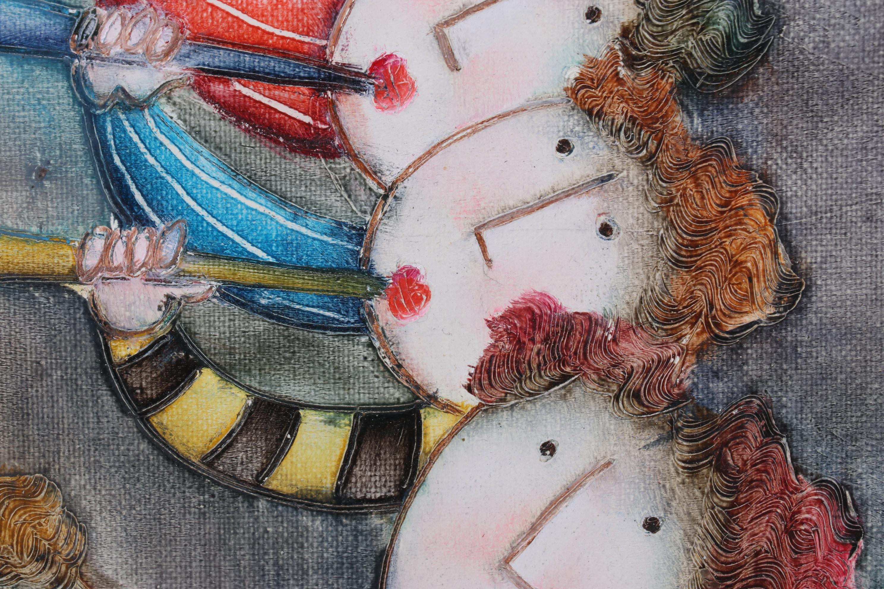 J. Roybal Oil Painting of Children Playing Drums and Horns, 21st Century