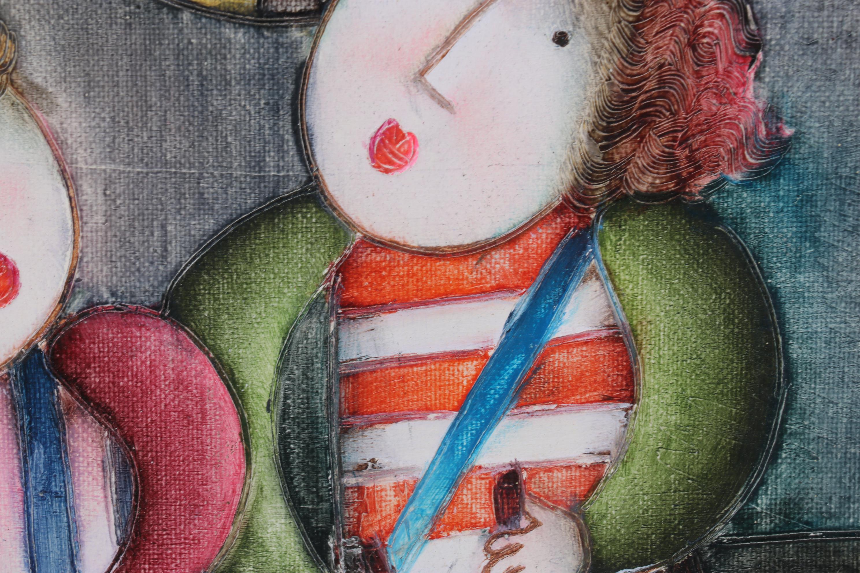 J. Roybal Oil Painting of Children Playing Drums and Horns, 21st Century