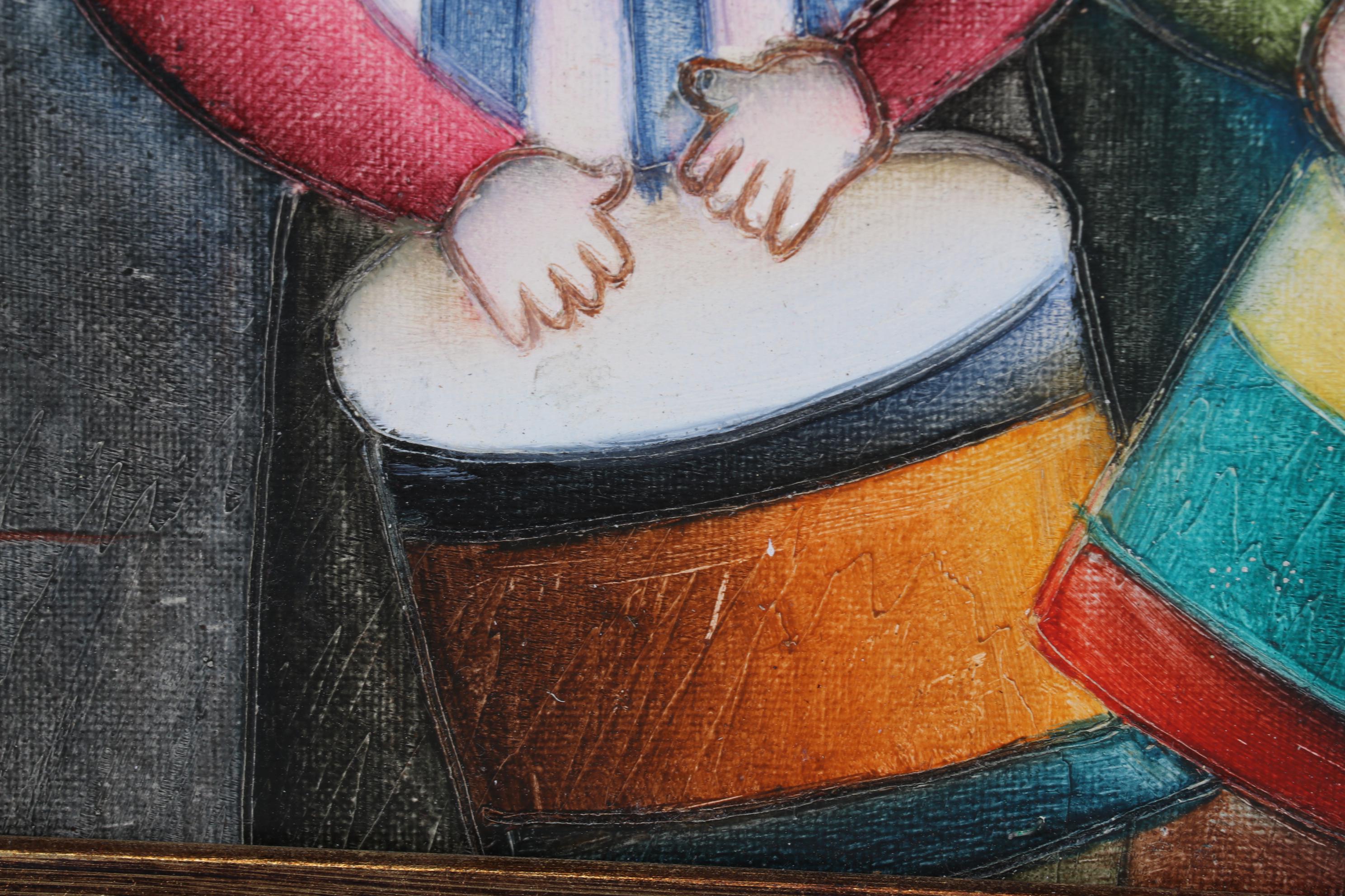J. Roybal Oil Painting of Children Playing Drums and Horns, 21st Century