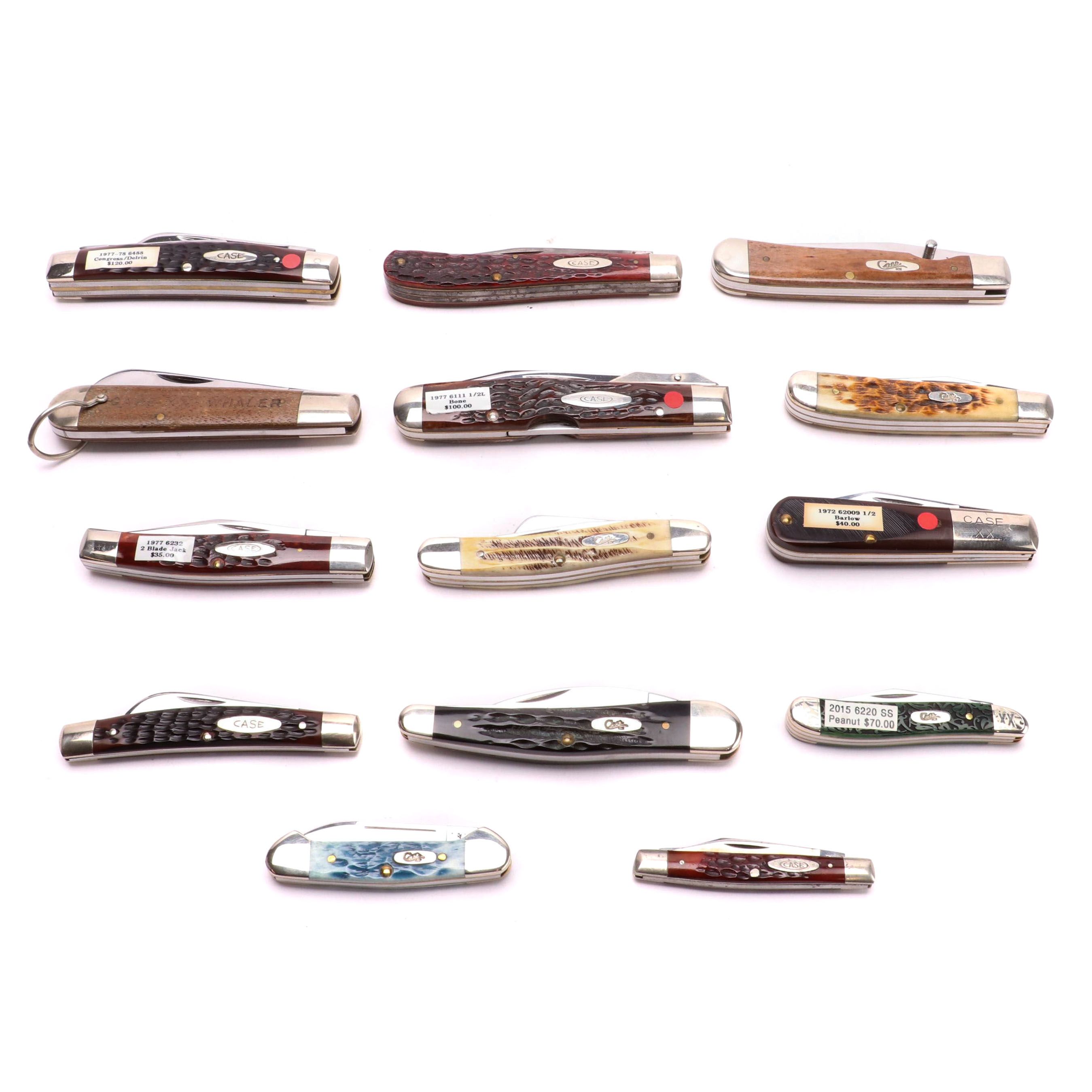 Collection of 14 Case® Folding Knives Including Collector Case