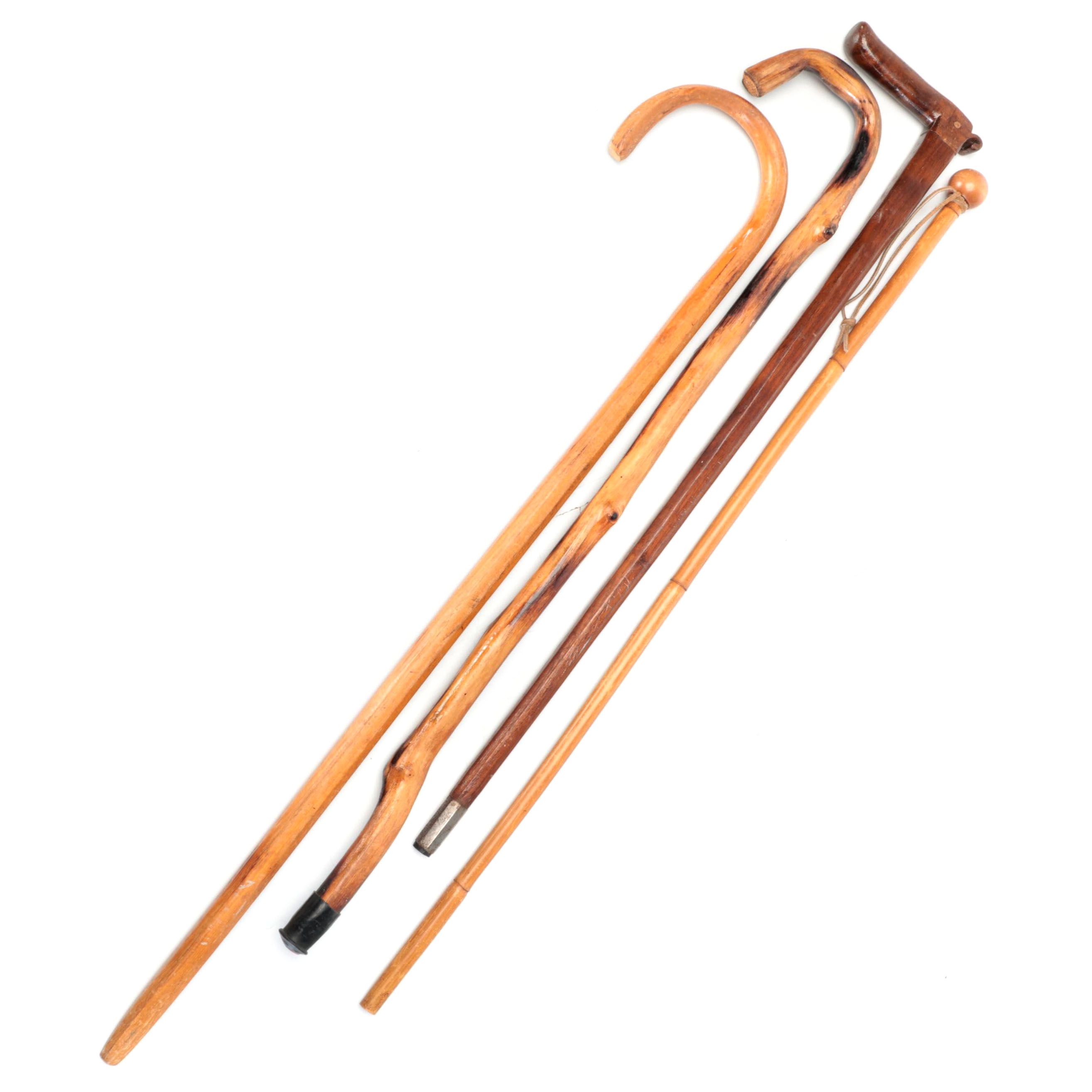Crook Handle Carved Wood Canes with Wood Walking Sticks