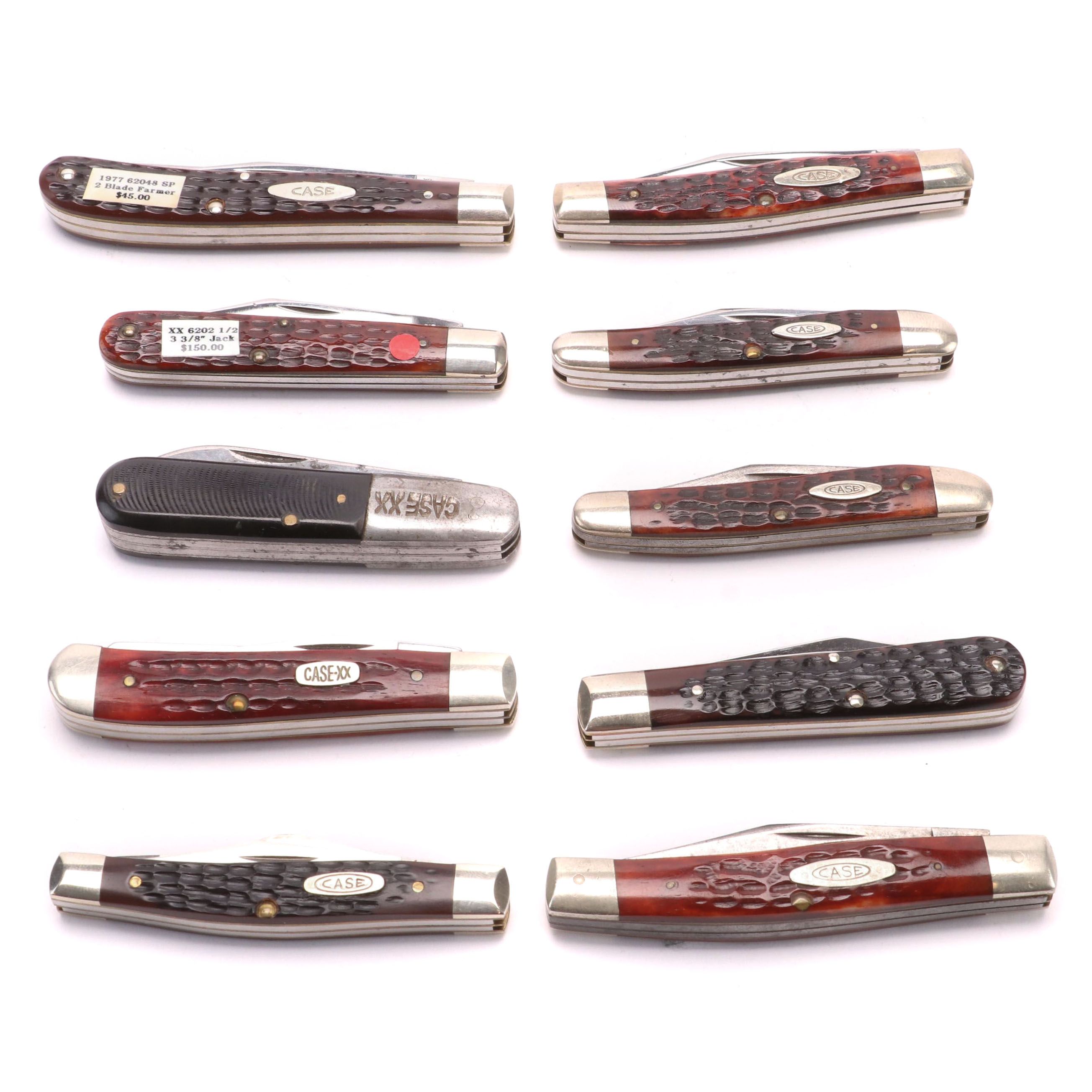 Collection of 10 Case® Folding Knives Including Case XX 6202 1/2
