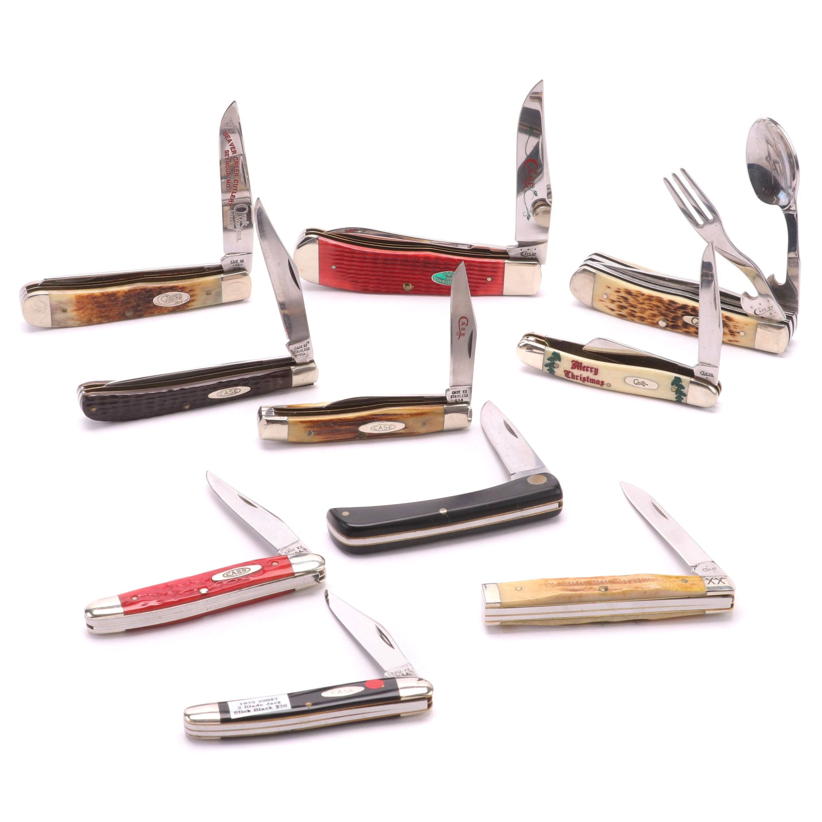 Collection of 10 Case® Folding Knives Including Christmas Edition