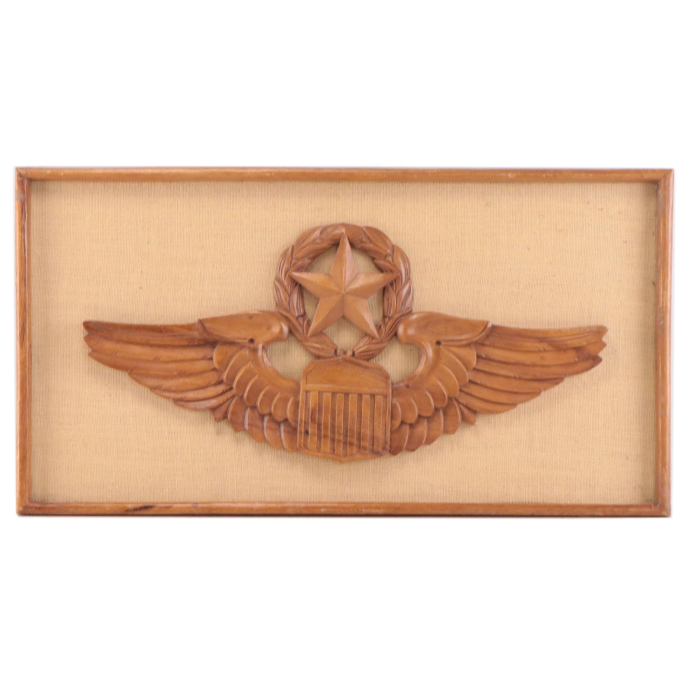 Master Army Aviator Wings Carved Wood Framed Wall Hanging