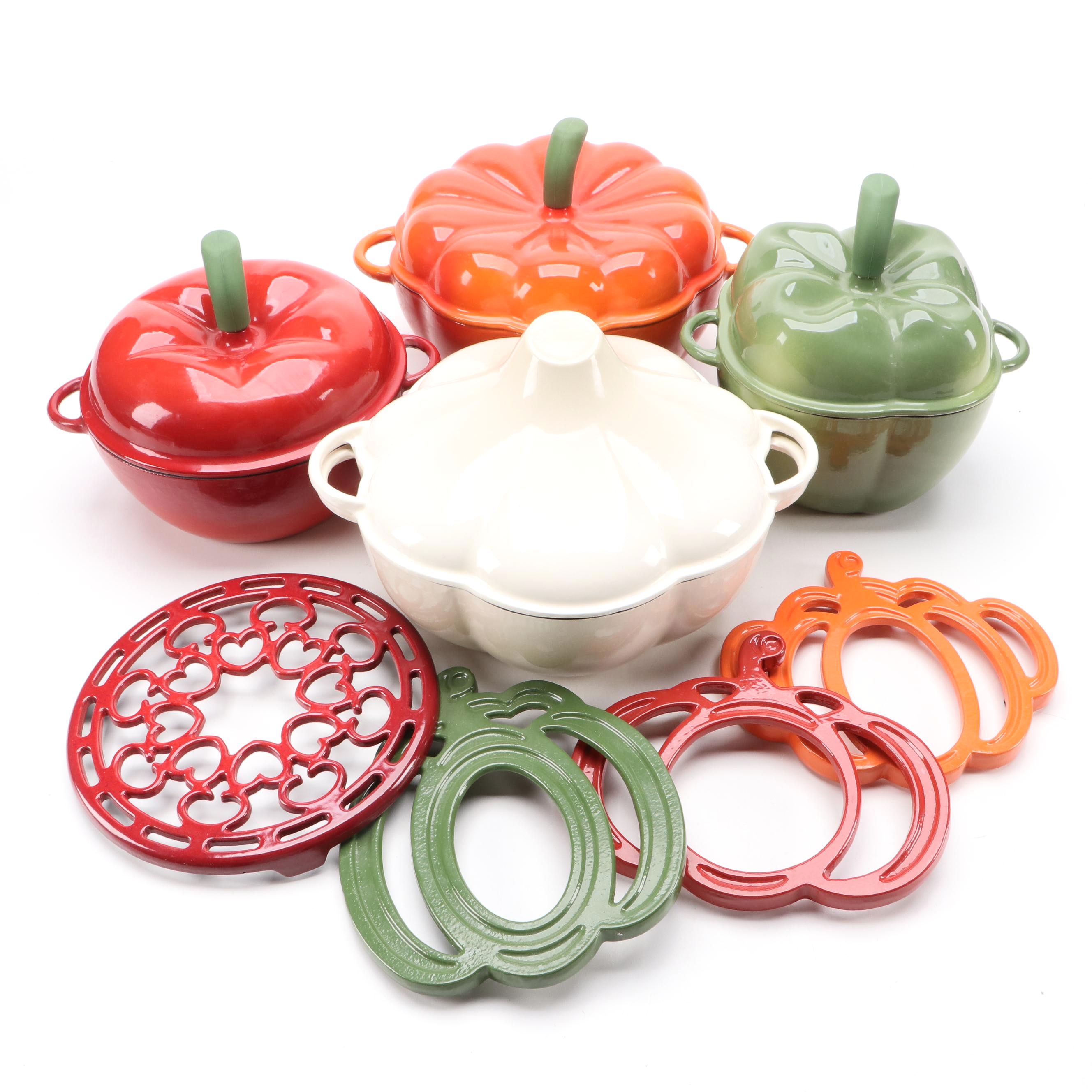 Technique Enameled Cast Iron Pumpkin and Other Figural Dutch Ovens and Trivets