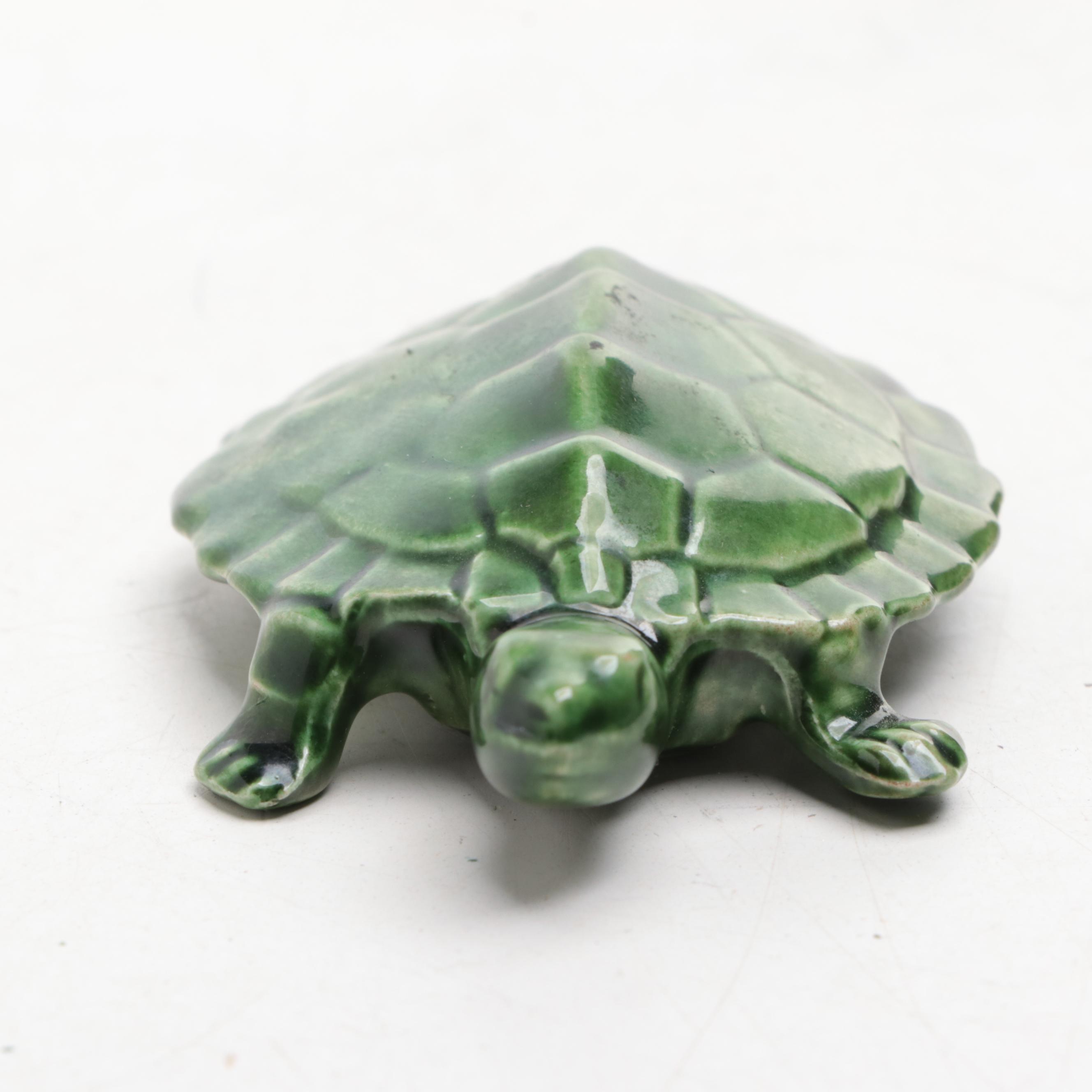 Green Glazed Ceramic Turtle Figurines