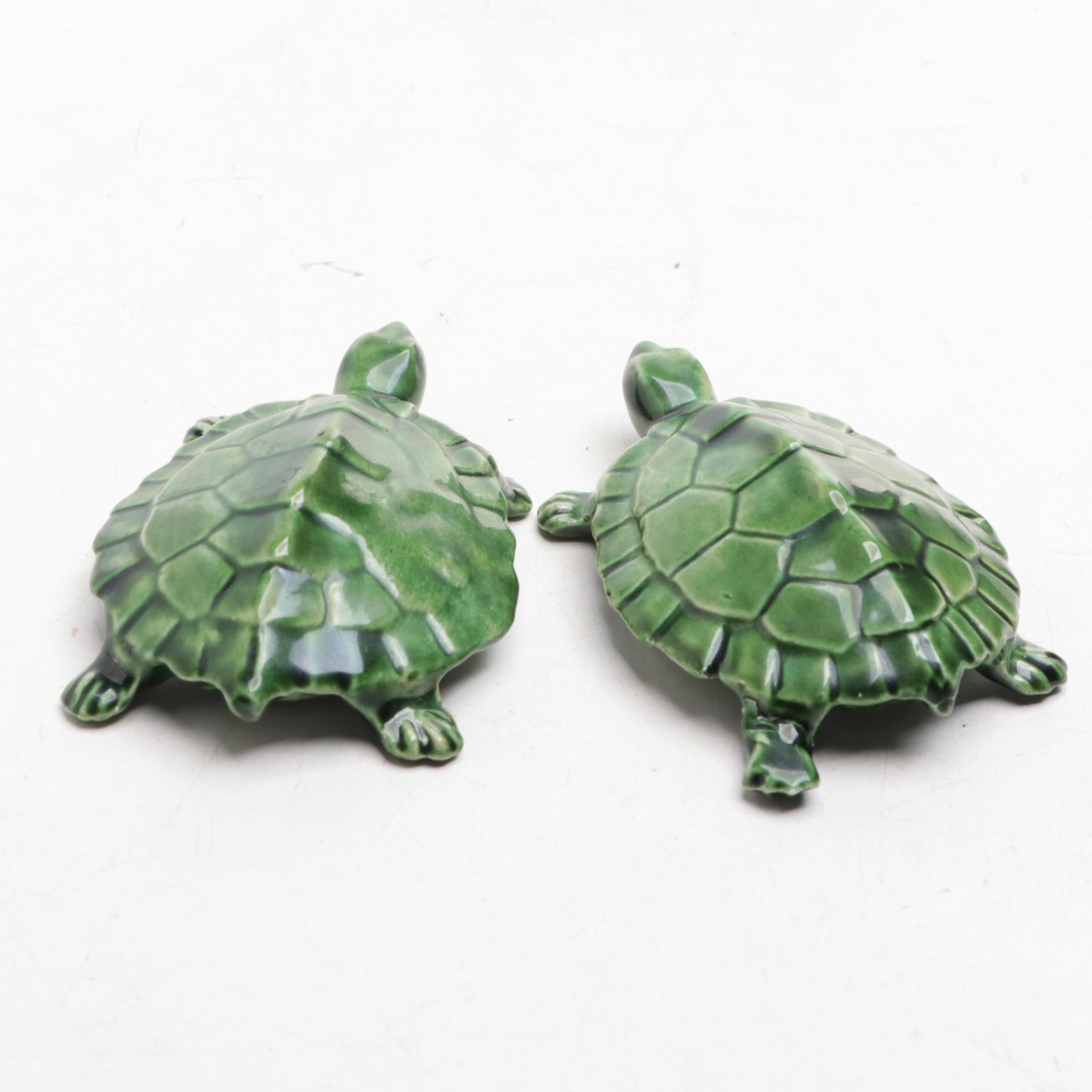 Green Glazed Ceramic Turtle Figurines