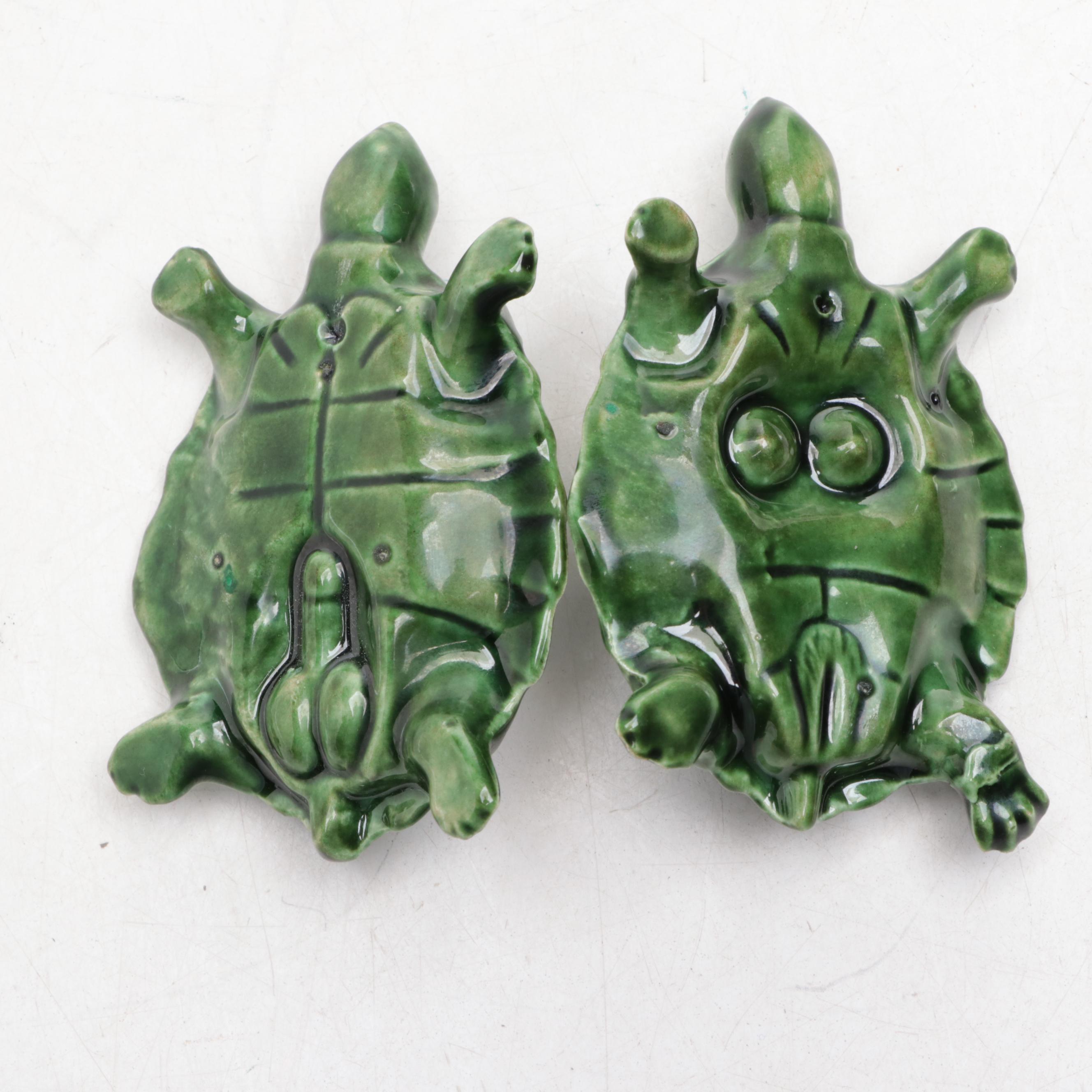 Green Glazed Ceramic Turtle Figurines