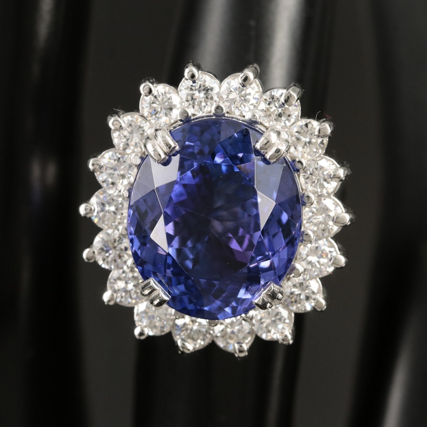 Platinum 15.98 CT Tanzanite and 2.10 CTW Diamond Ring with GIA Report