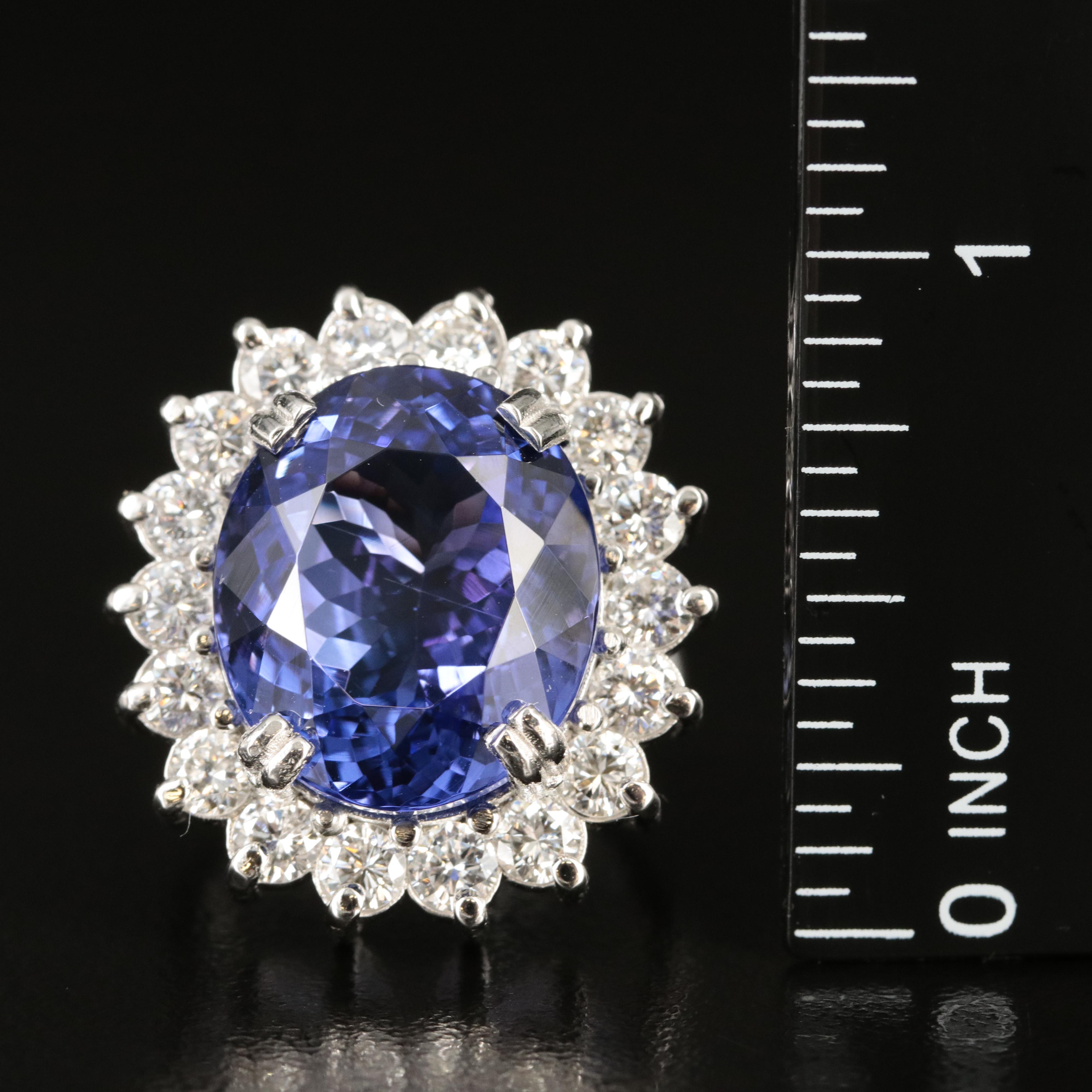 Platinum 15.98 CT Tanzanite and 2.10 CTW Diamond Ring with GIA Report