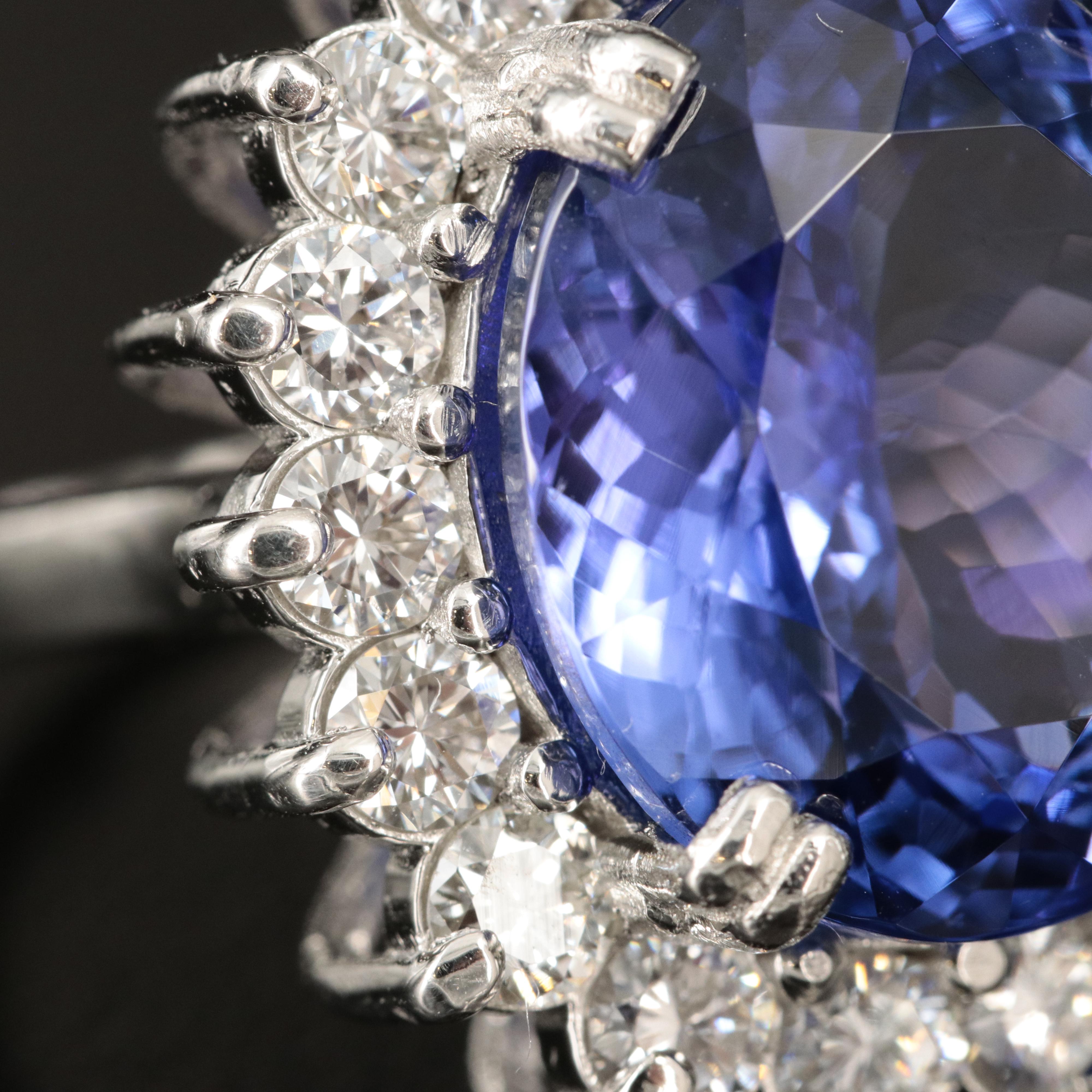 Platinum 15.98 CT Tanzanite and 2.10 CTW Diamond Ring with GIA Report