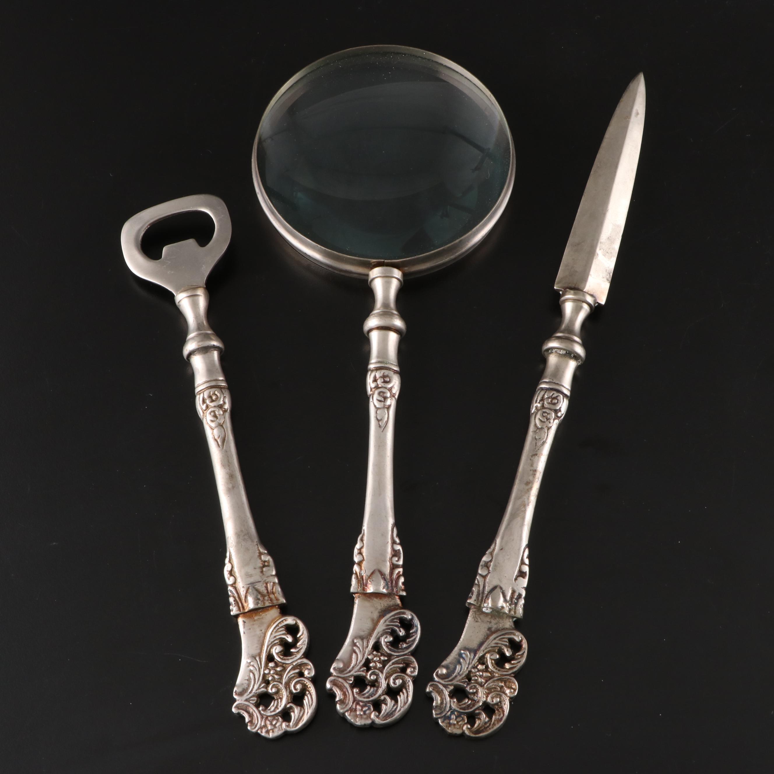Cast Metal Letter Opener, Magnifying Glass and Bottle Opener