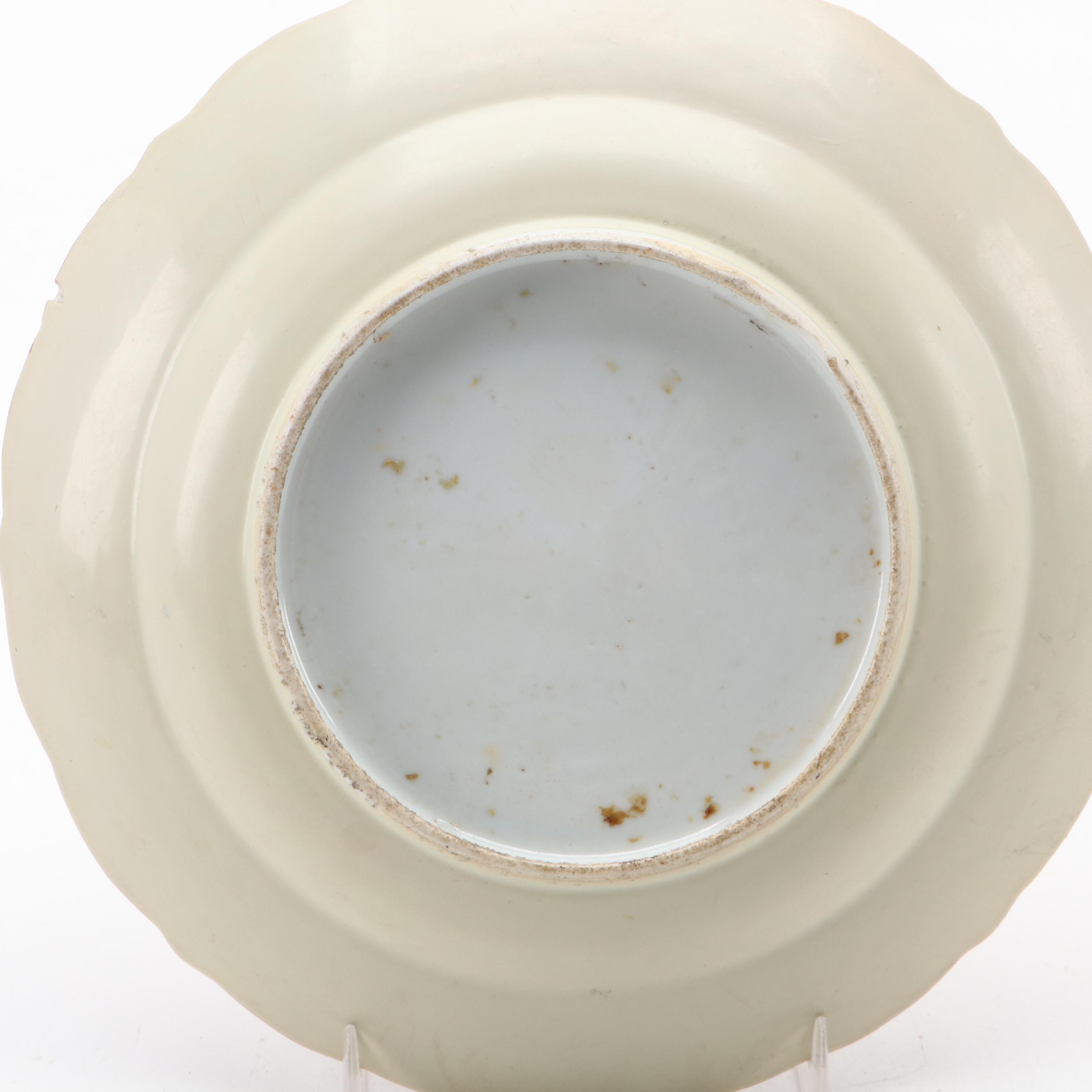 Chinese Hand-Painted Iron Red Porcelain Lotus Plates, Antique