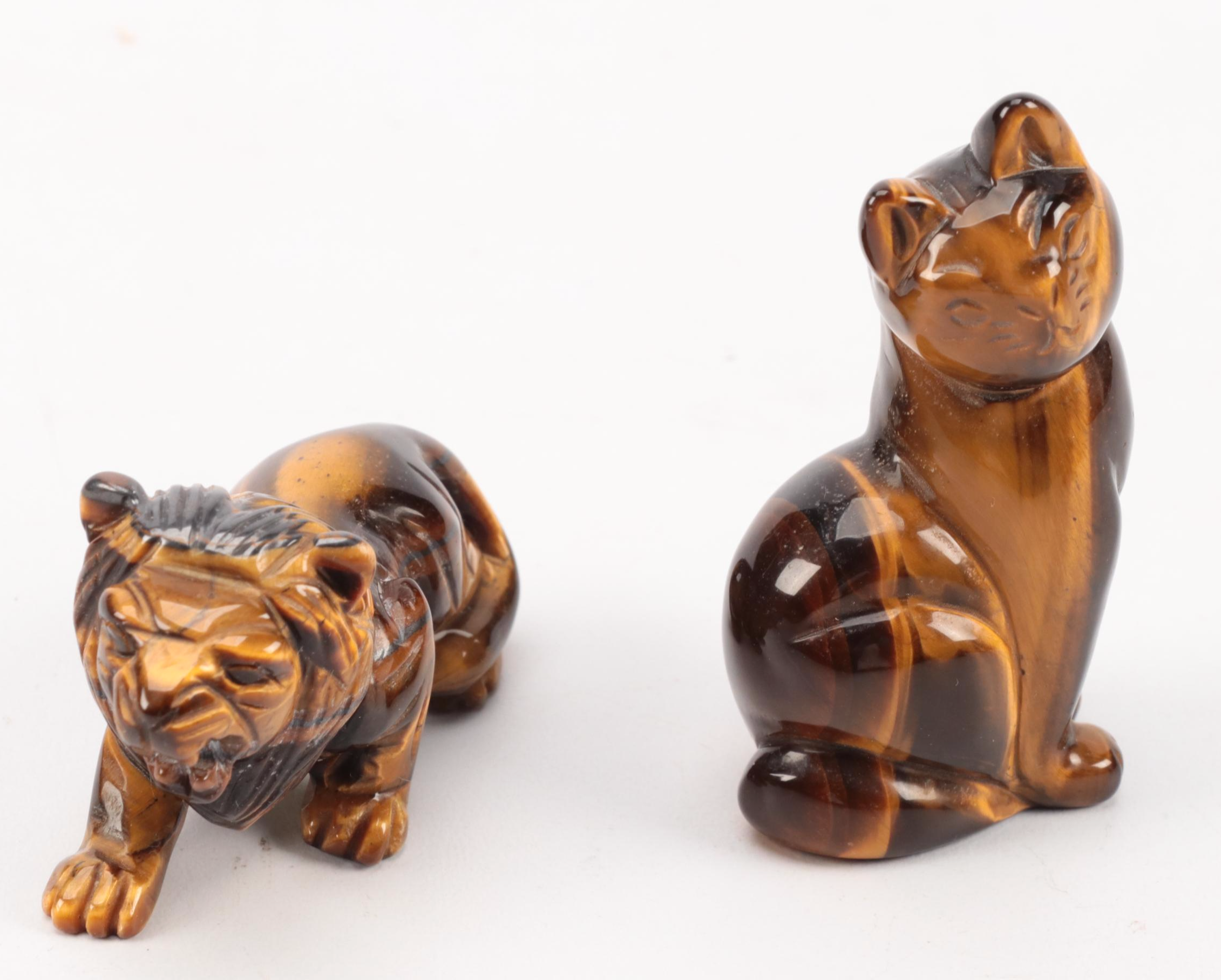 Hand-Carved Tiger's Eye Stone Cat, Dogs, Owl, Elephant and More Animal Figures